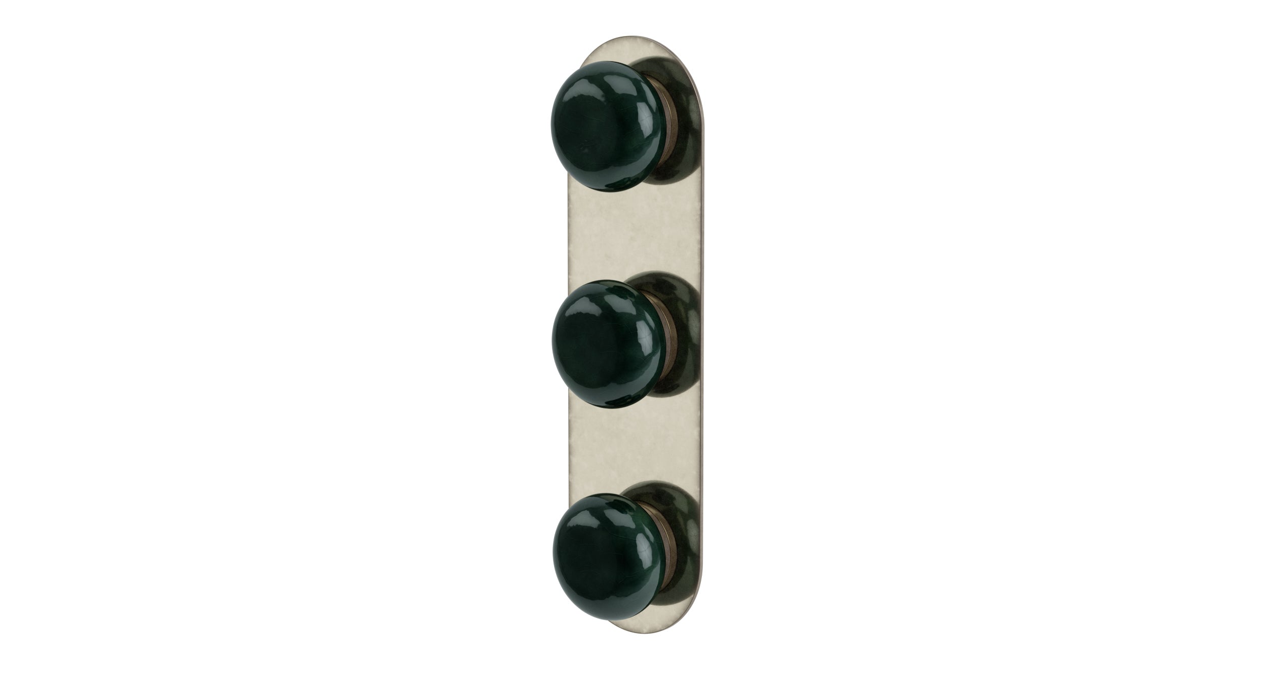 Foundry Three Handle Wall Mount Shower Trim with Pebble Ceramic Knob Handles in French Nickel