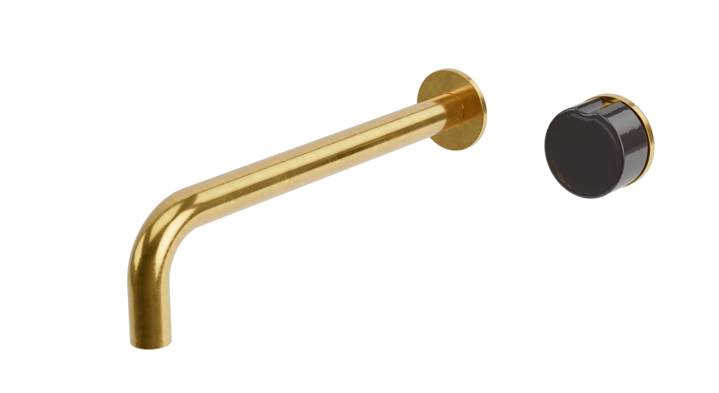 Foundry One Handle Wall Mount 10" Lavatory Faucet with Groove Ceramic Knob Handle in French Brass