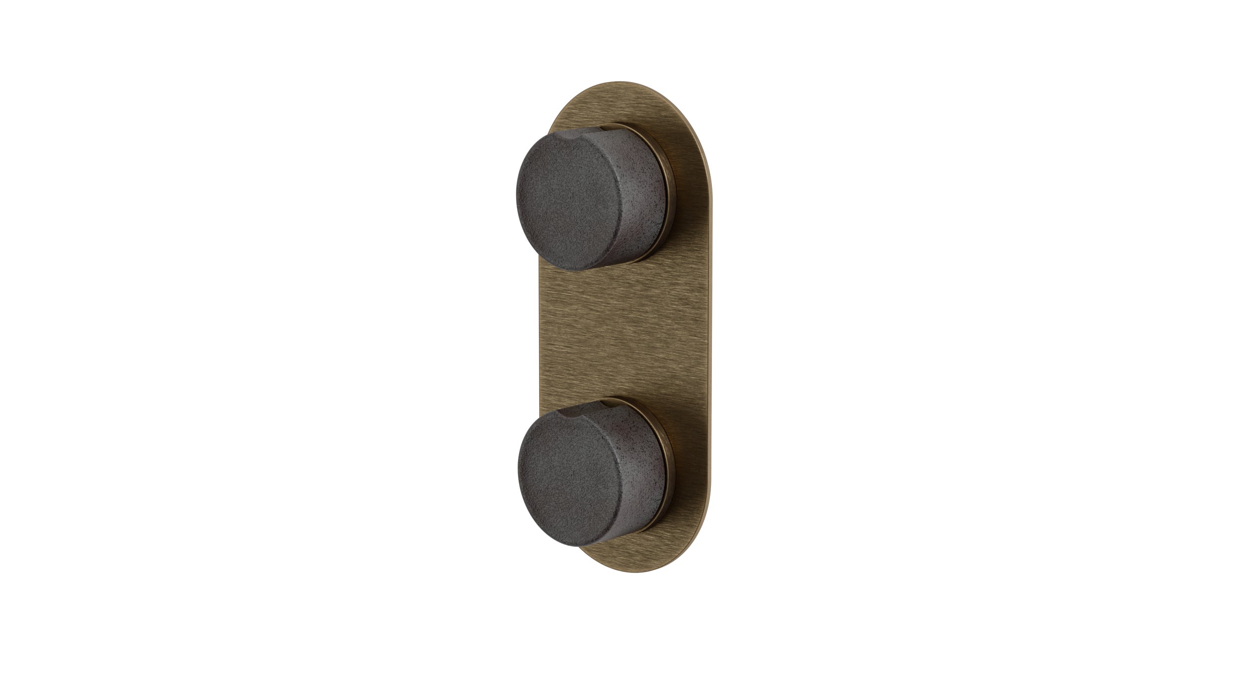 Foundry Two Handle Wall Mount Shower Trim with Groove Ceramic Knob Handles in Antique Brass