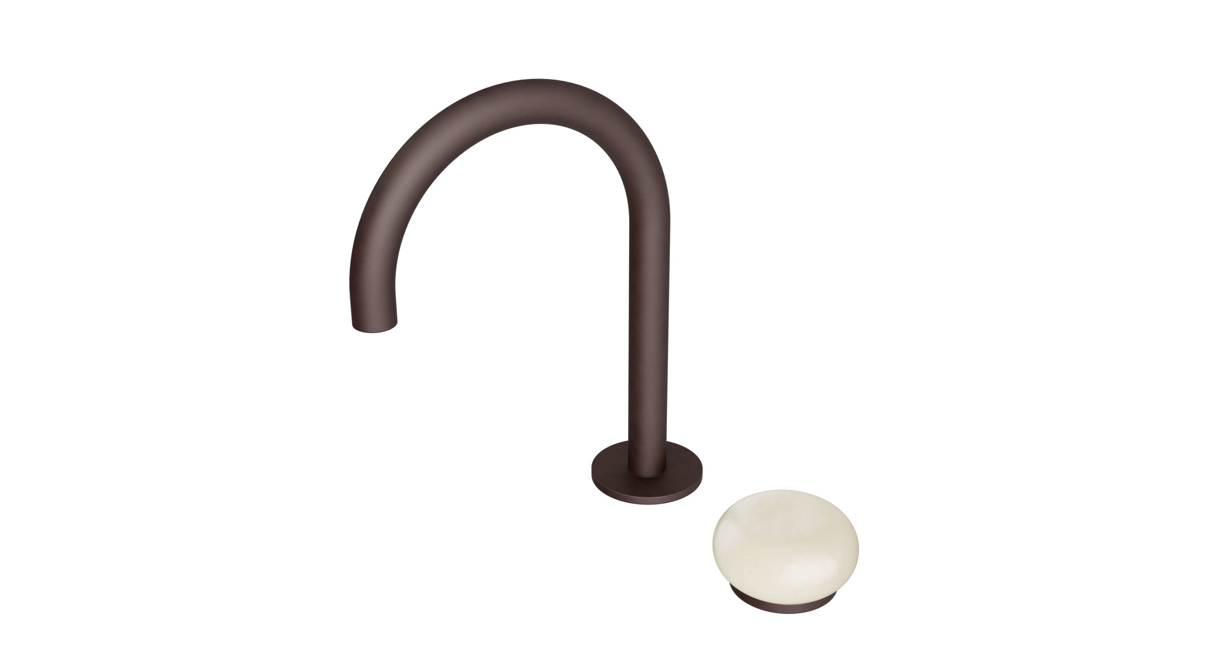 Foundry One Handle Deck Mount Gooseneck Lavatory Faucet with Pebble Ceramic Knob Handle in Architectural Copper