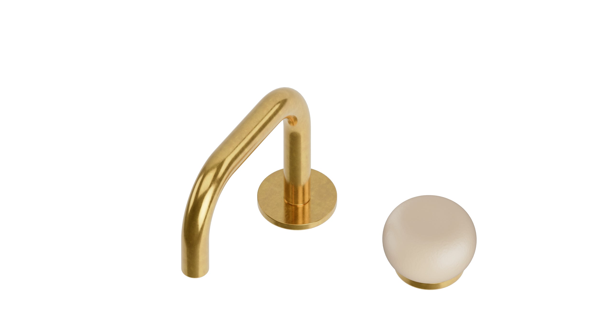 Foundry One Handle Deck Mount Squaretop Lavatory Faucet with Pebble Ceramic Knob Handle in French Brass