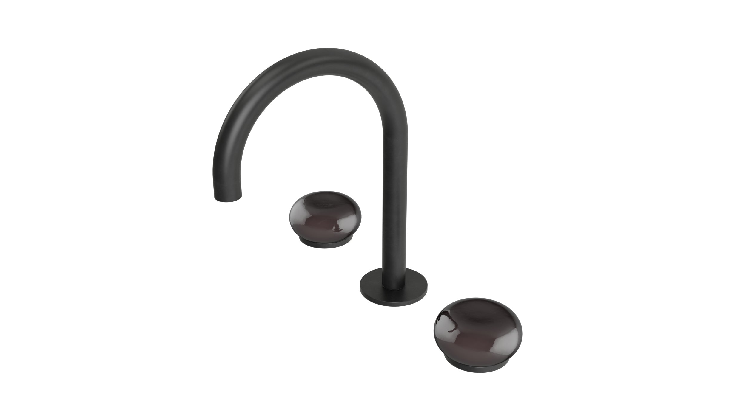 Foundry Two Handle Deck Mount Gooseneck Lavatory Faucet with Pebble Ceramic Knob Handles in Oil Rubbed Bronze
