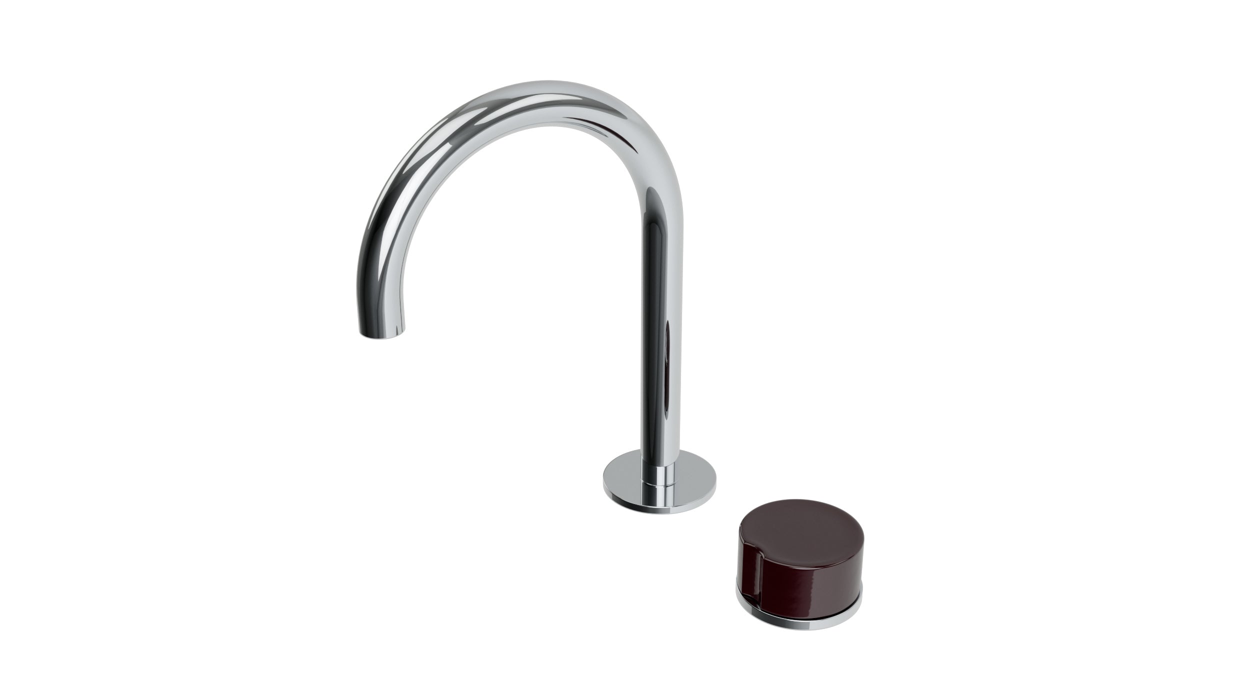 Foundry One Handle Deck Mount Gooseneck Lavatory Faucet with Groove Ceramic Knob Handle in Polished Chrome