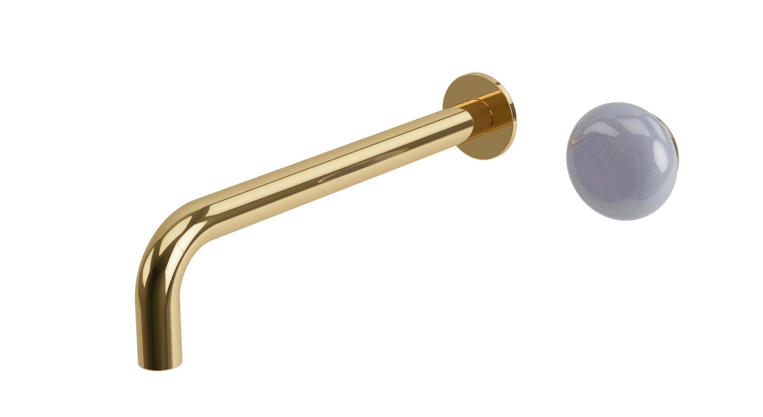 Foundry One Handle Wall Mount 10" Lavatory Faucet with Pebble Ceramic Knob Handle in Polished Brass