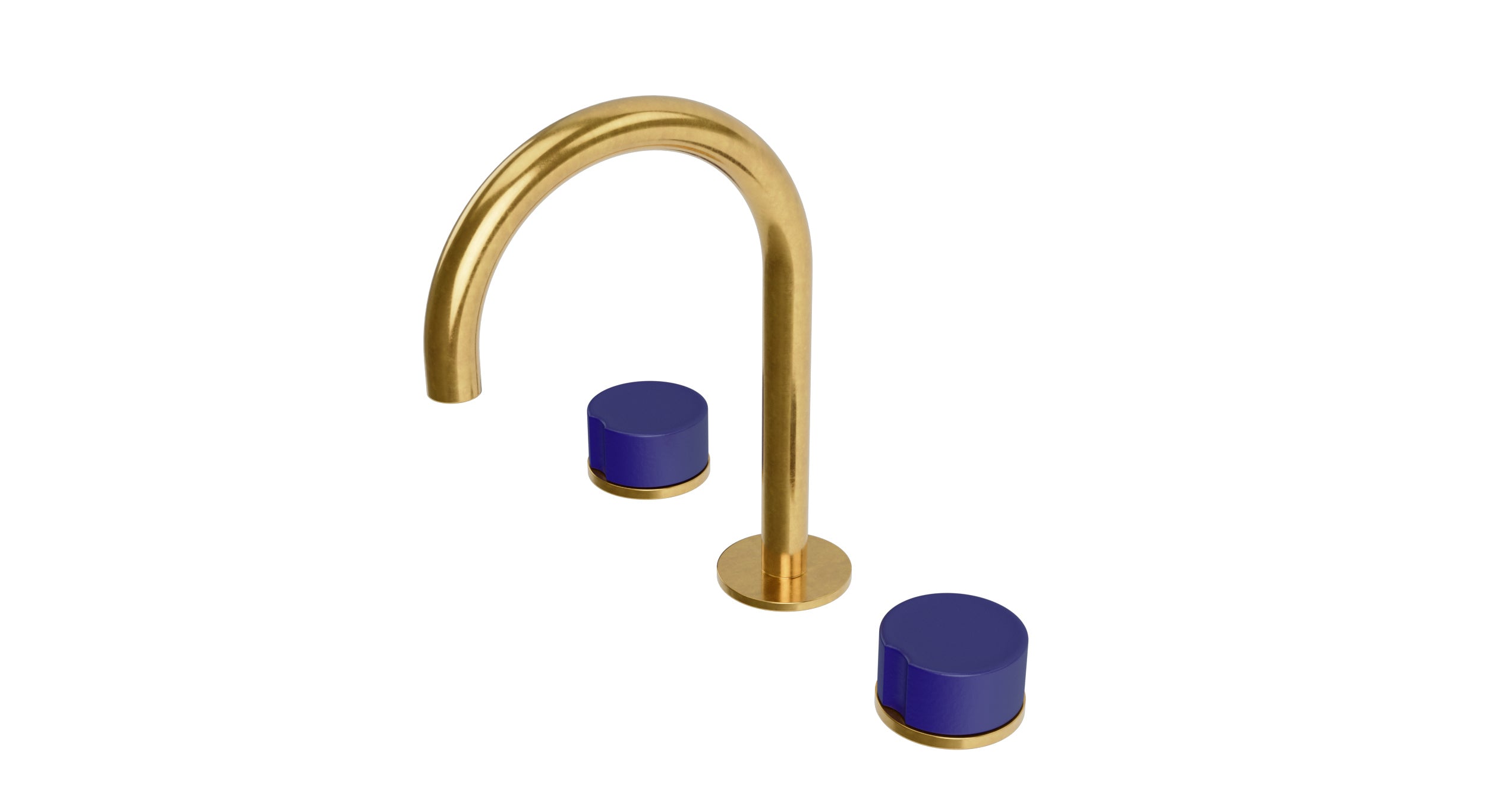 Foundry Two Handle Deck Mount Gooseneck Lavatory Faucet with Groove Ceramic Knob Handles
