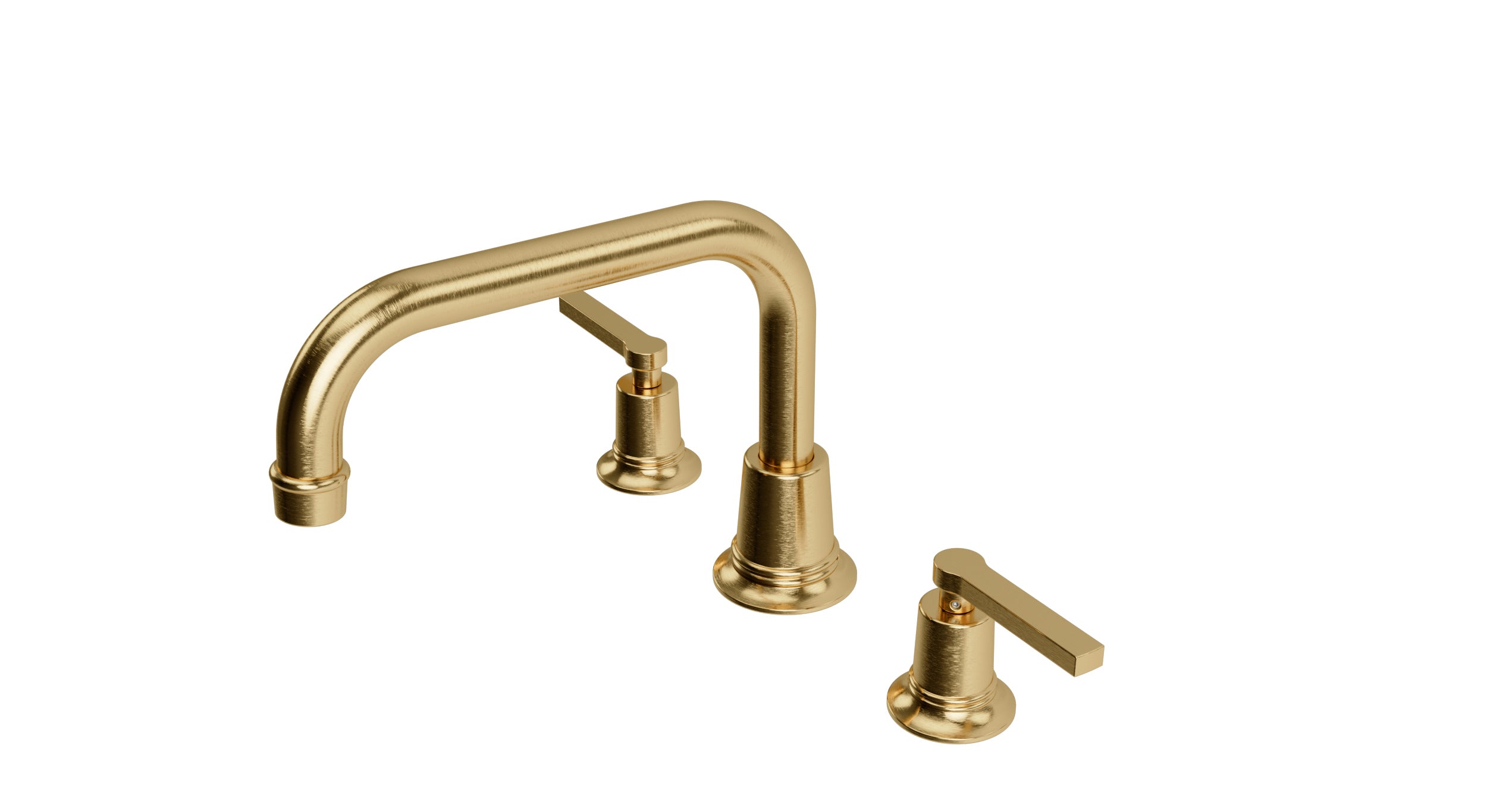 Emerson Two Handle Deck Mount Squaretop Bath Trim with Classic Lever Handles in Satin Brass