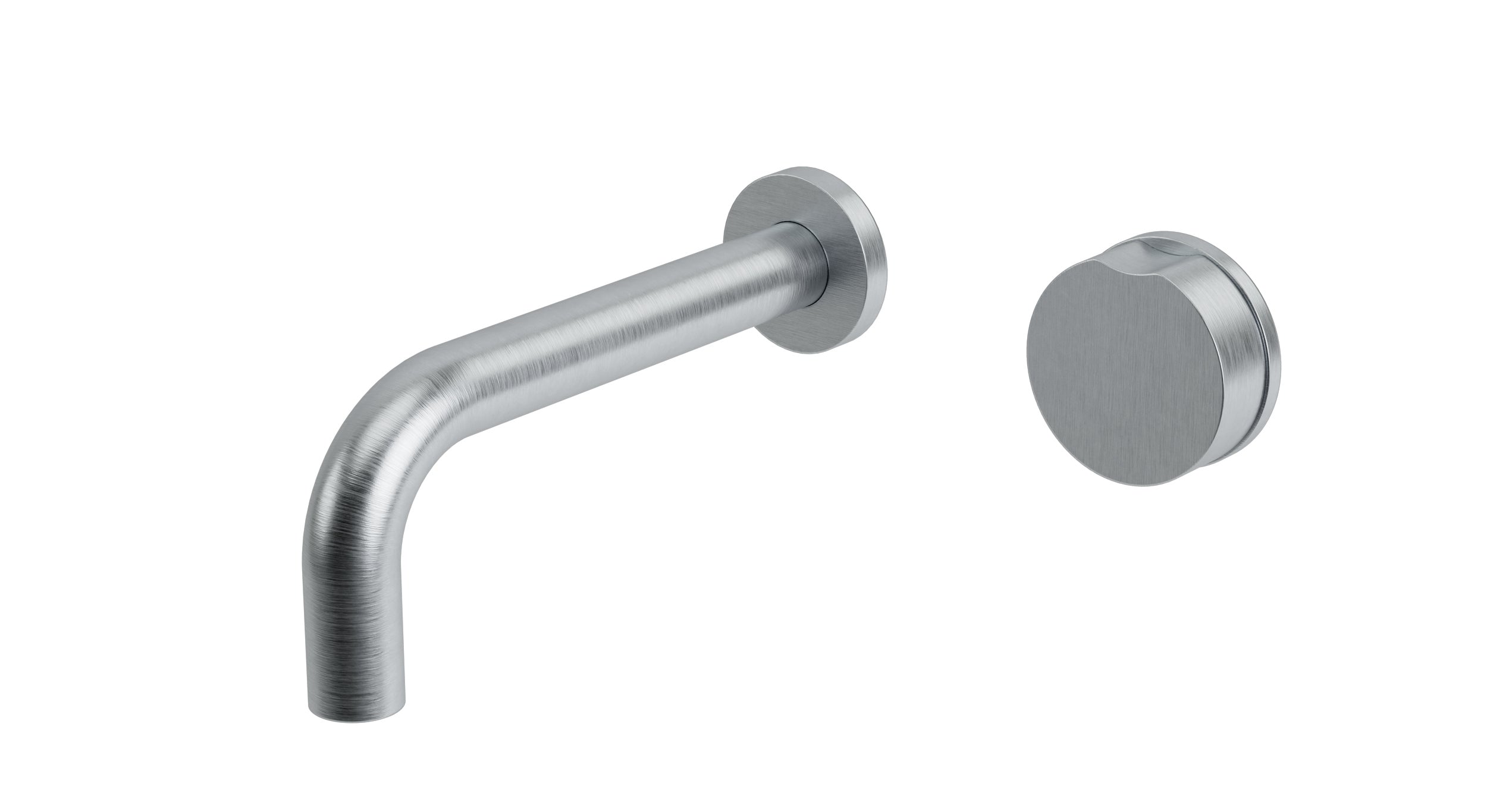 Foundry One Handle Wall Mount 7.5" Lavatory Faucet with Barrel Knob Handle in Satin Chrome