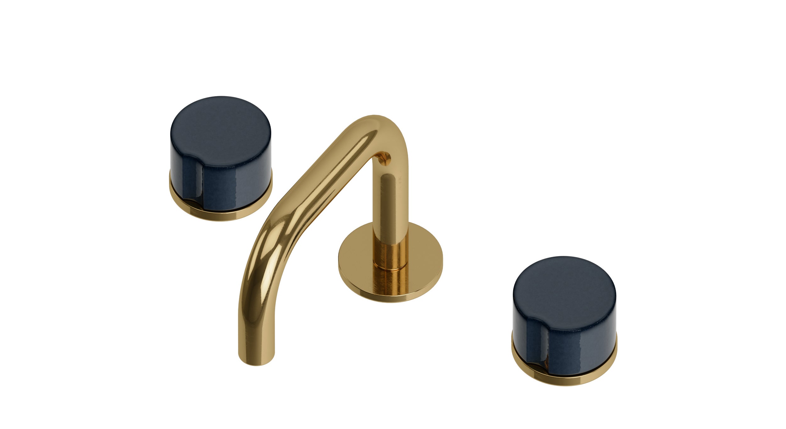 Foundry Two Handle Deck Mount Squaretop Lavatory Faucet with Groove Ceramic Knob Handles in Uncoated Polished Brass