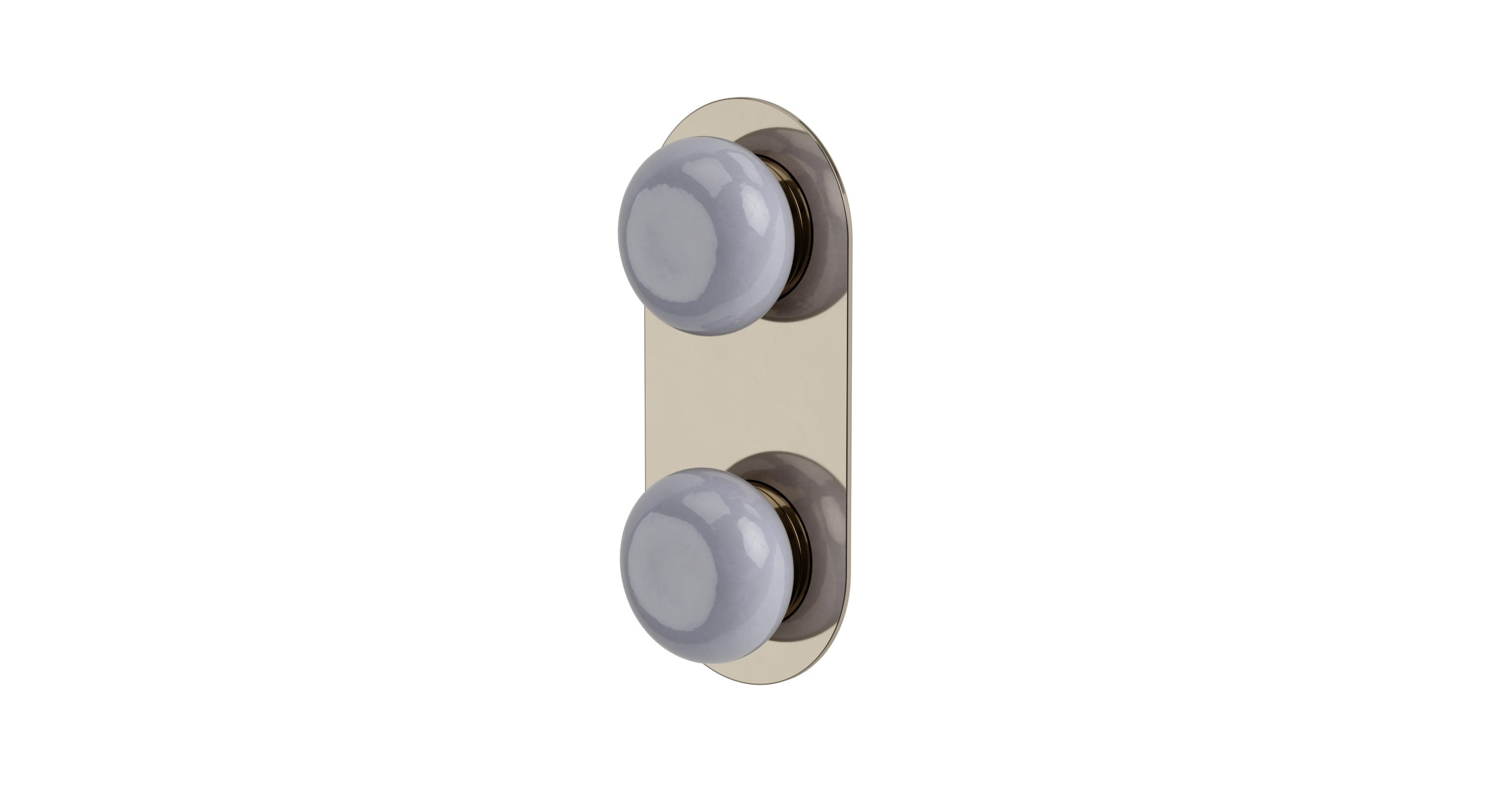Foundry Two Handle Wall Mount Shower Trim with Pebble Ceramic Knob Handles in Polished Nickel