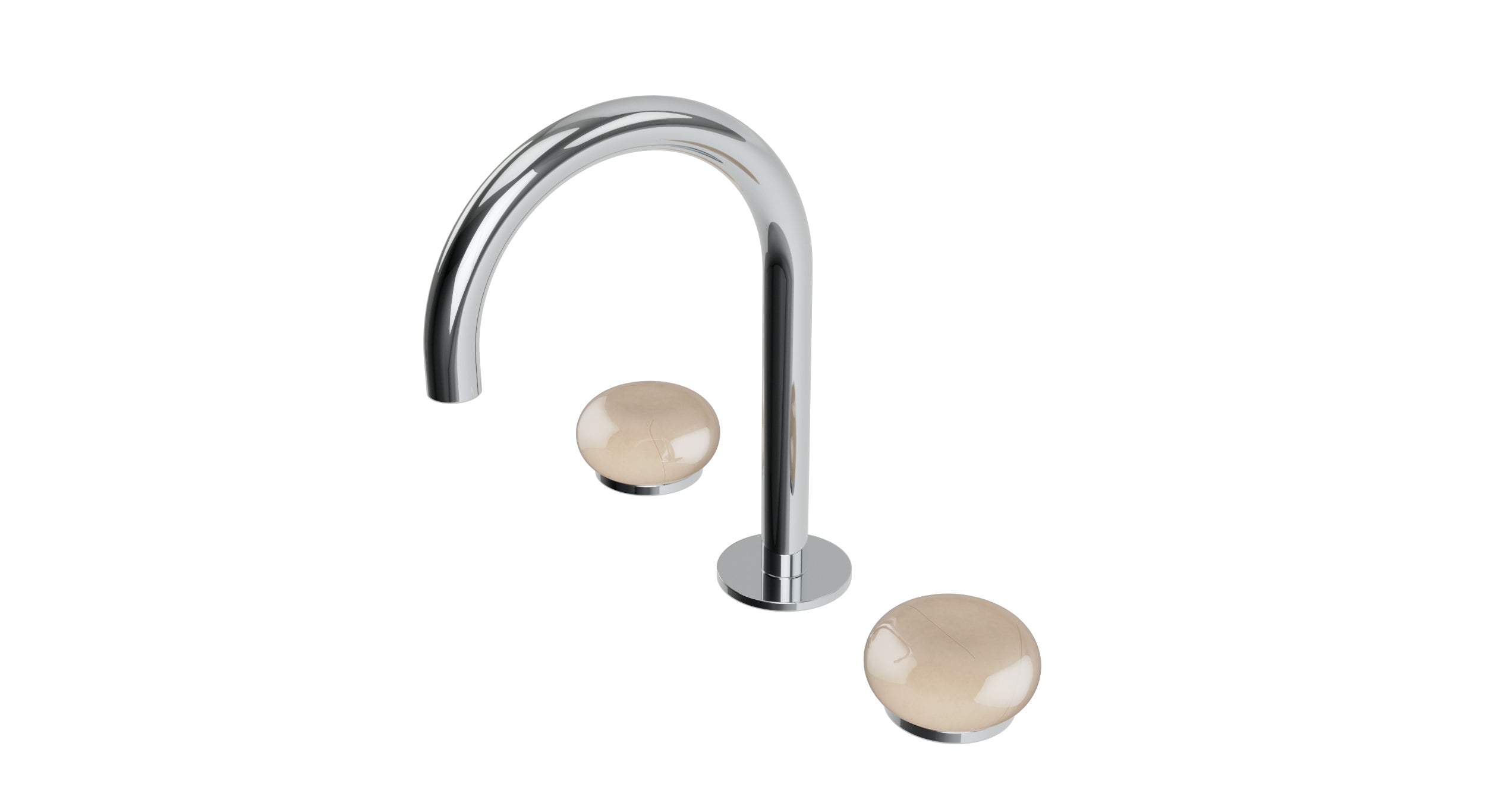 Foundry Two Handle Deck Mount Gooseneck Lavatory Faucet with Pebble Ceramic Knob Handles in Polished Chrome