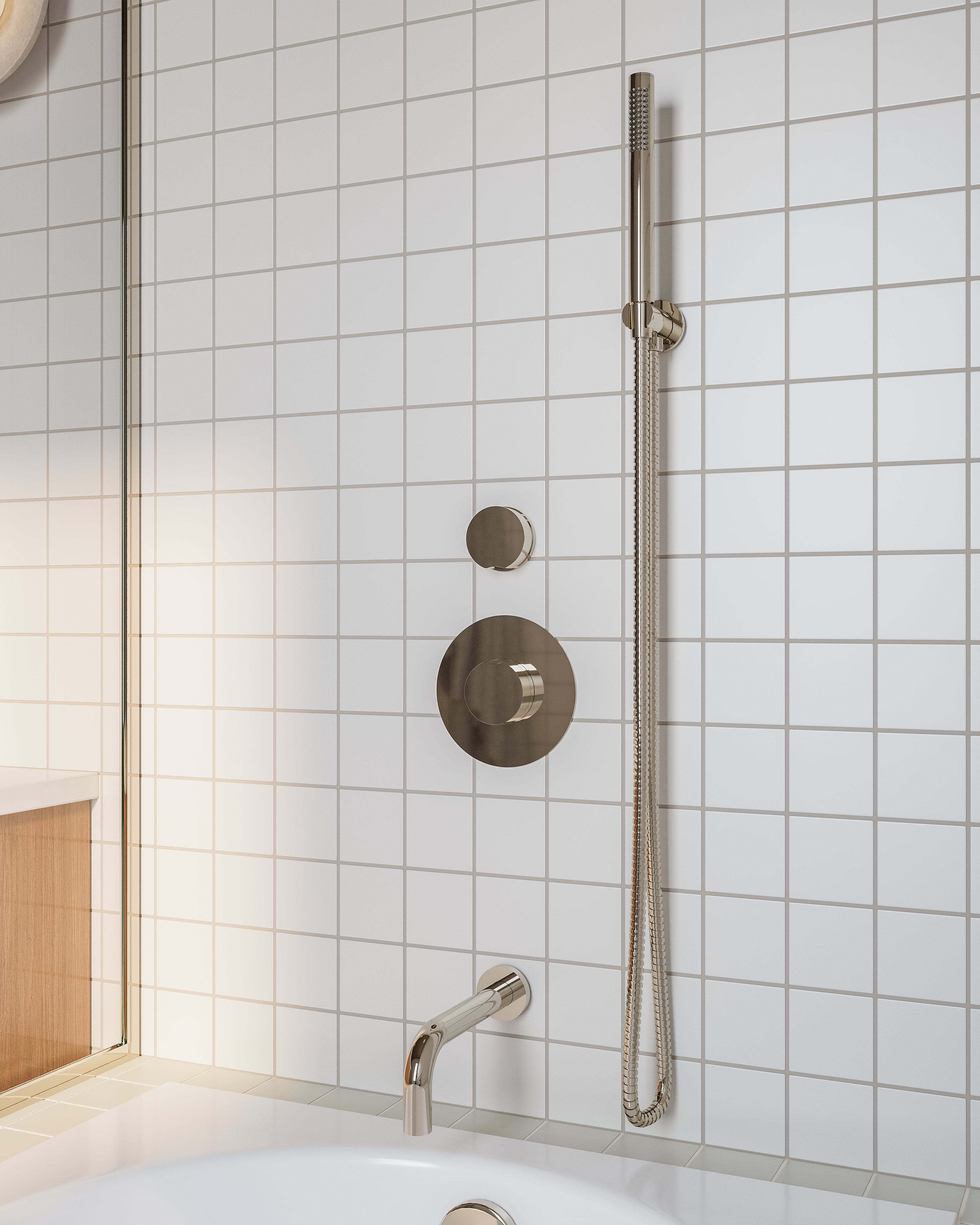 Foundry One Handle Wall Mount Shower Trim with Barrel Knob Handle in Polished Nickel