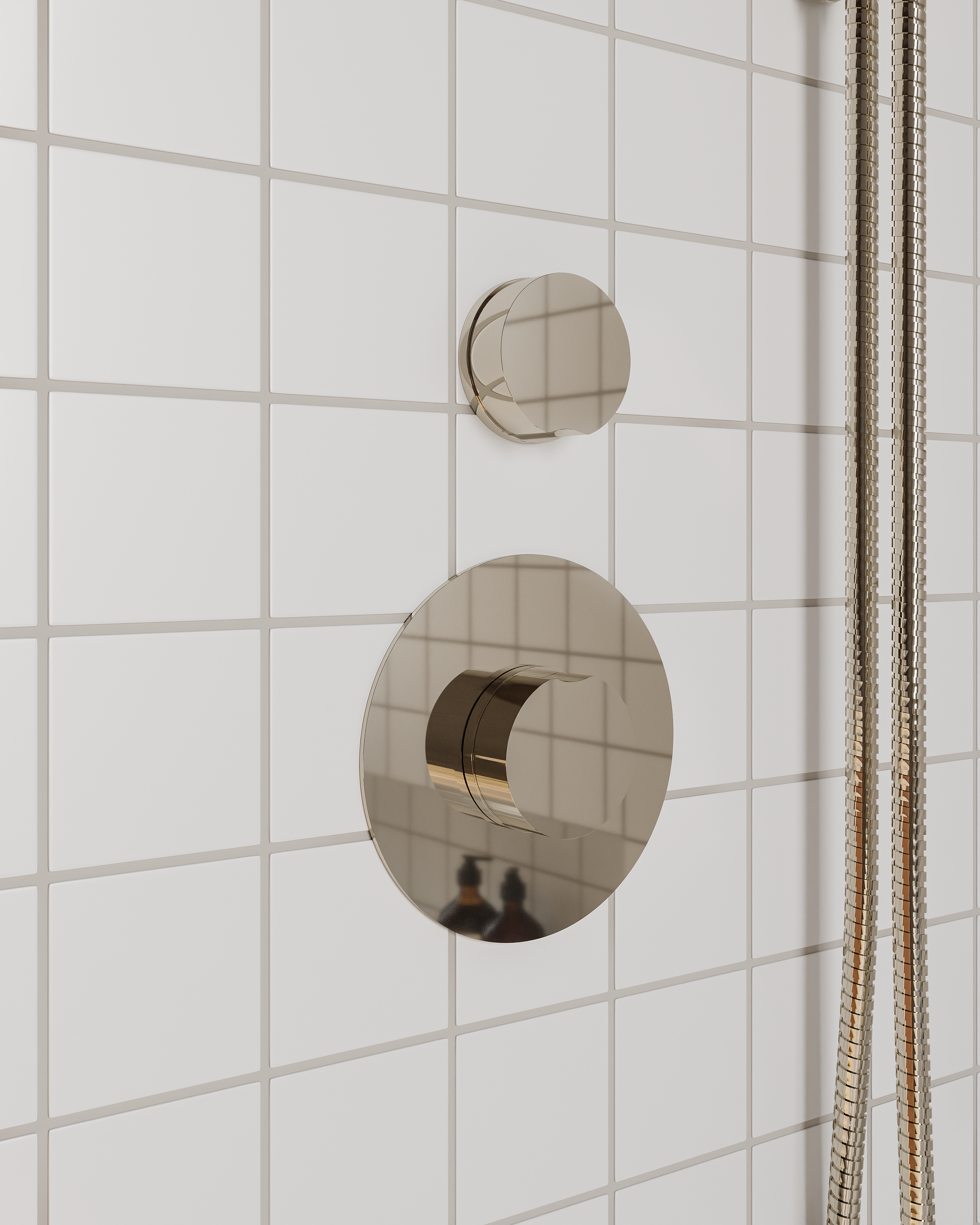 Foundry One Handle Wall Mount Shower Trim with Barrel Knob Handle in Polished Nickel