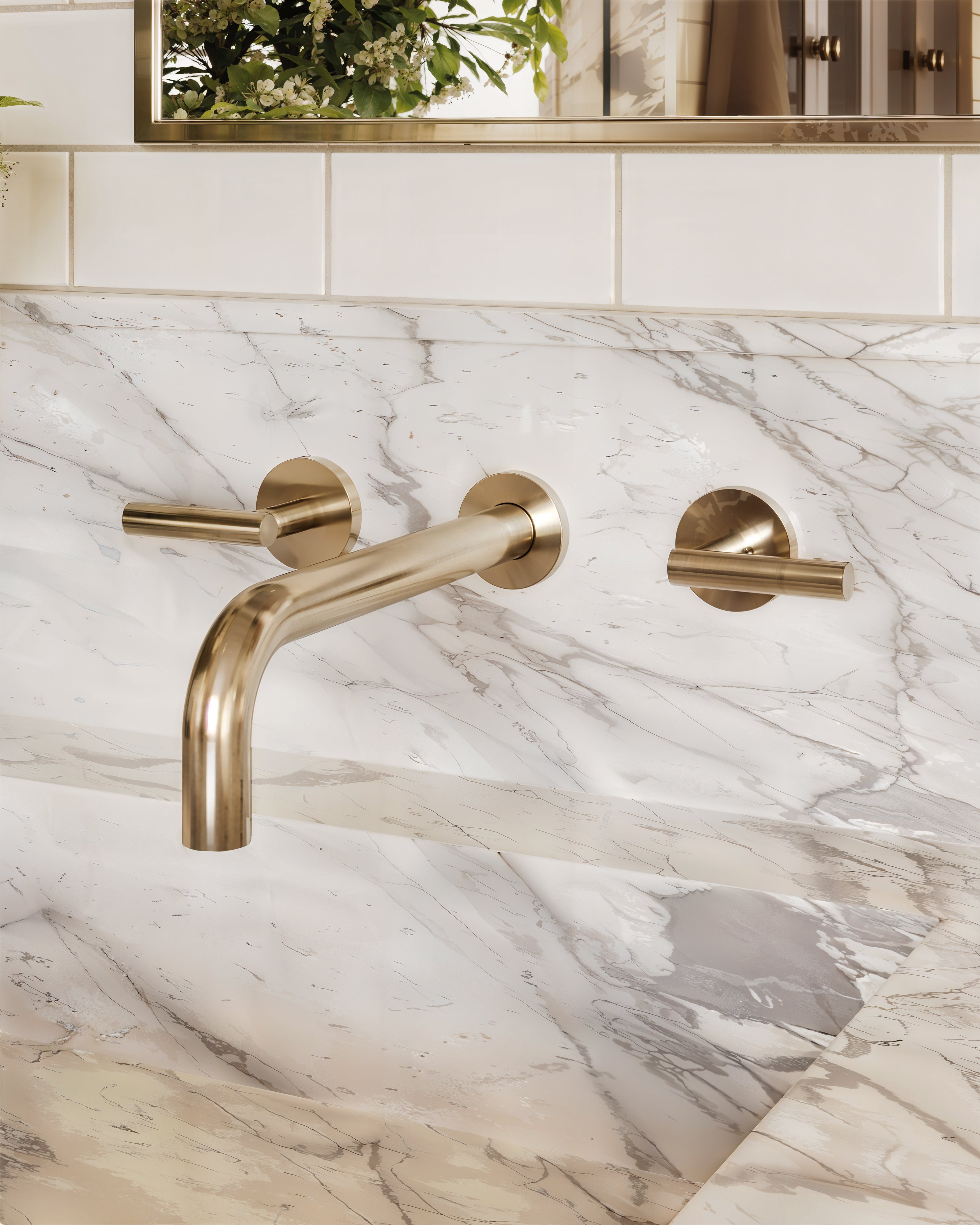 Contour Two Handle Wall Mount 10" Lavatory Faucet with Soft Lever Handles in Polished Nickel
