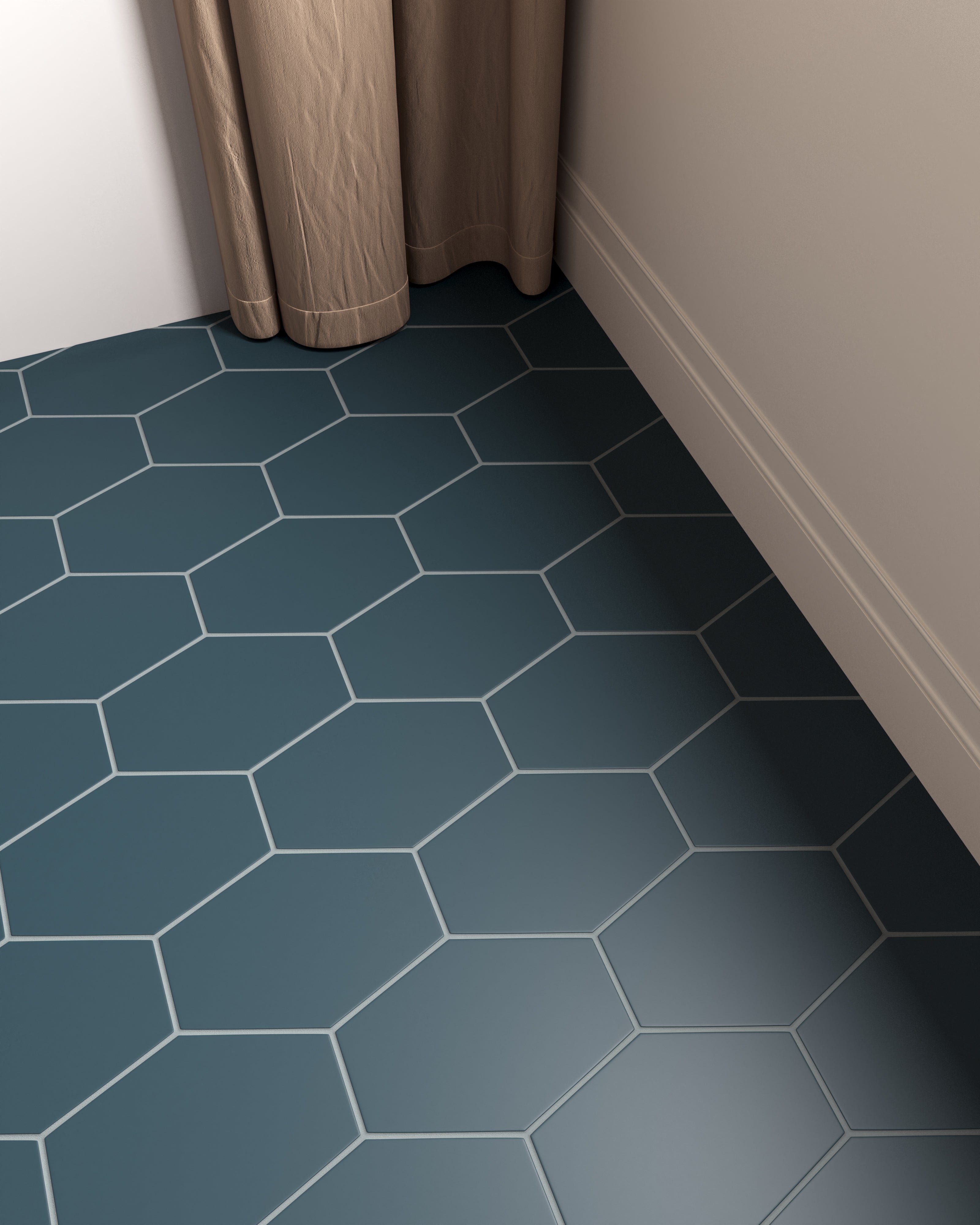 Elongated Hexagon Natural Press Ceramic Tile in King Tide Matte