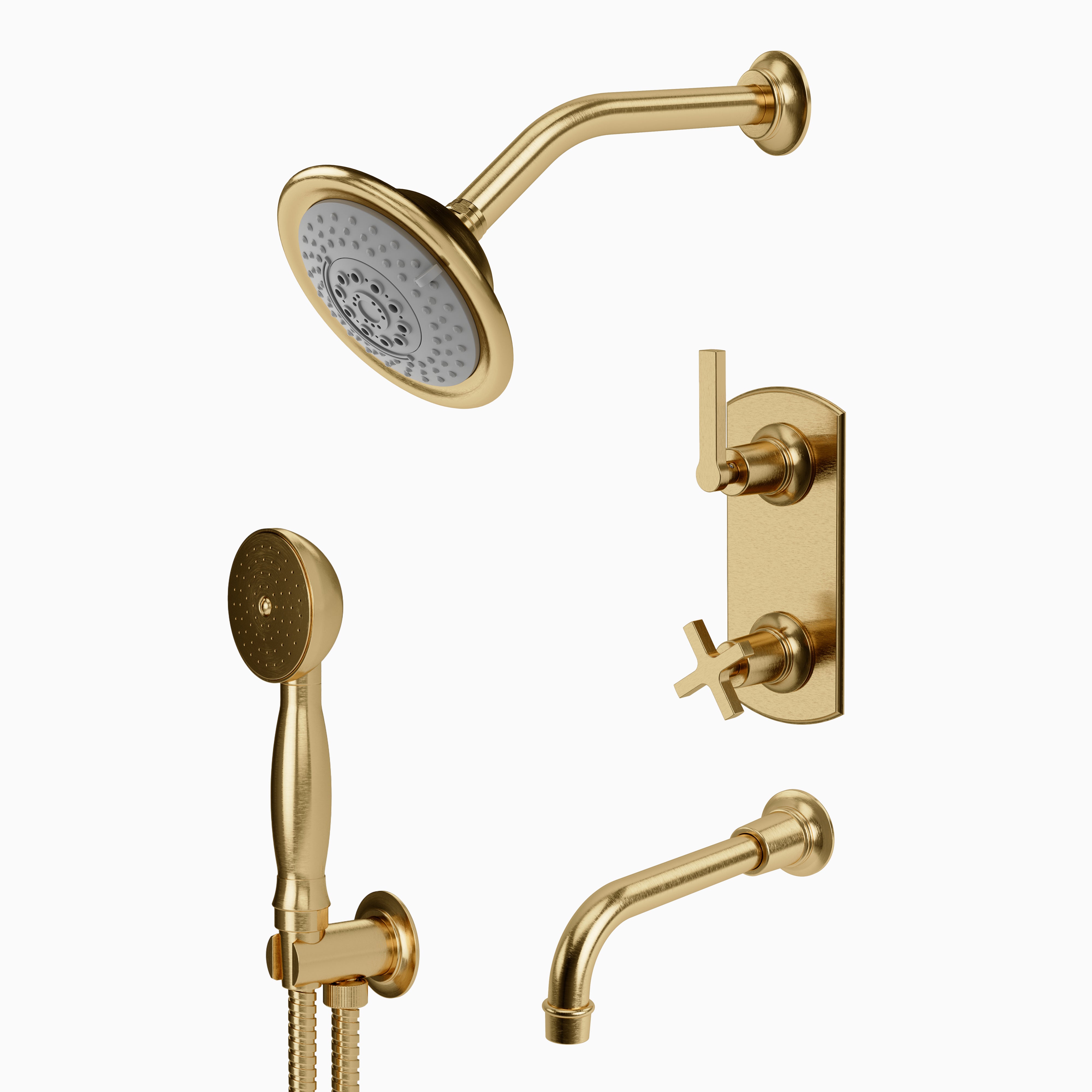 Emerson Thermostatic Tub/ Shower/ Handshower - Lever Handle in Satin Brass