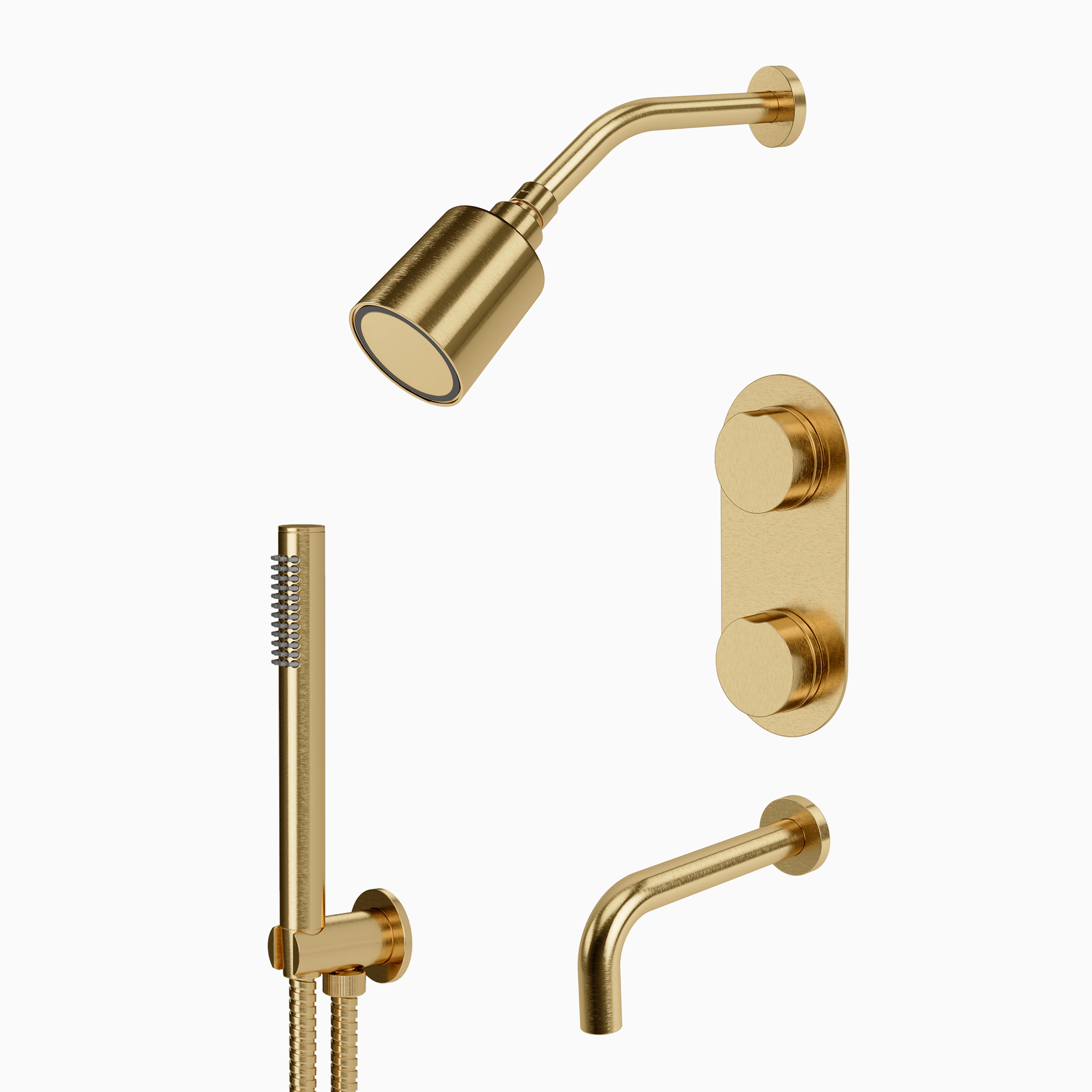 Foundry Thermostatic Tub/ Shower/ Handshower - Knob Handle in Satin Brass