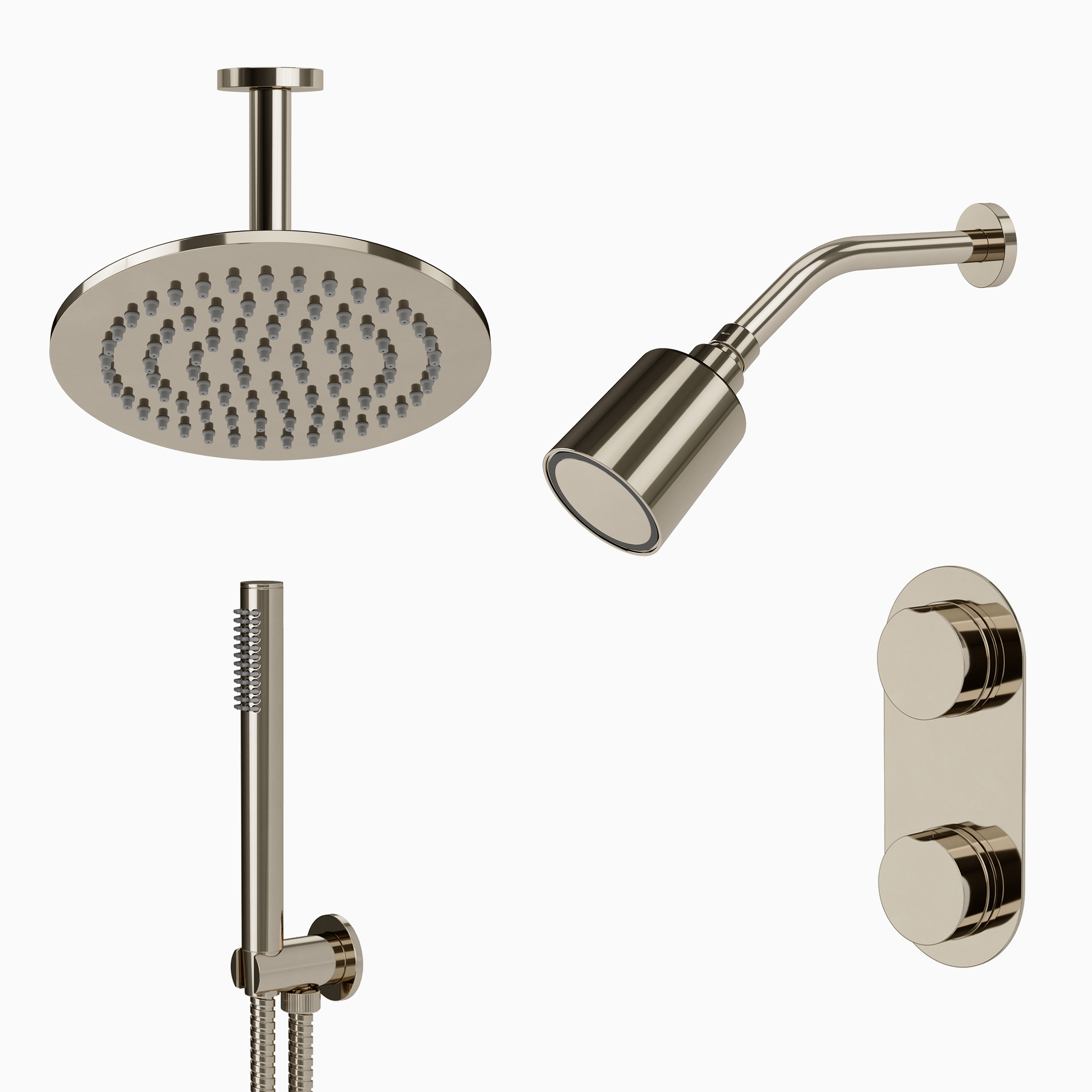 Foundry Thermostatic Shower/ Handshower / Rain Head - Knob Handle in Polished Nickel