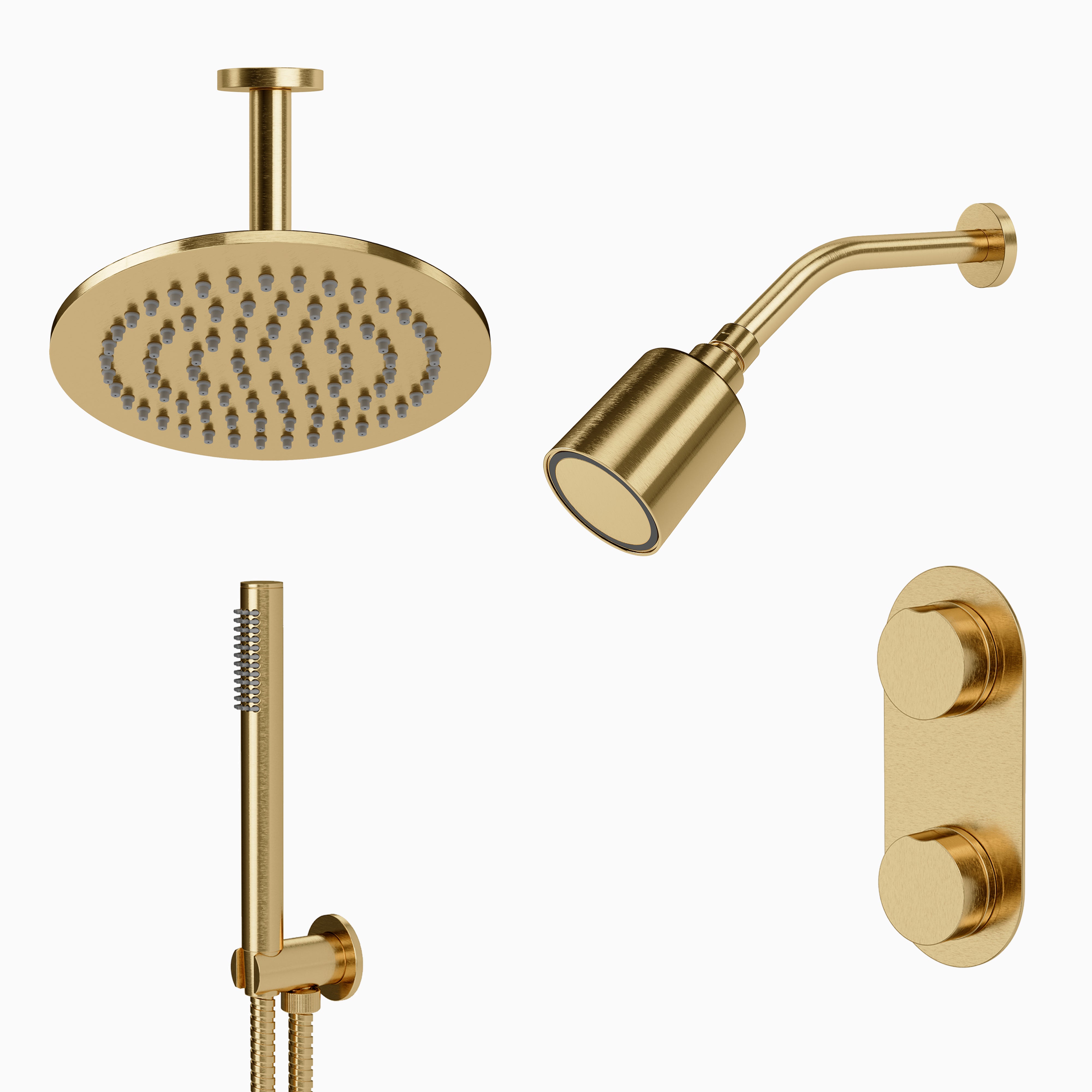 Foundry Thermostatic Shower/ Handshower / Rain Head - Knob Handle in Satin Brass