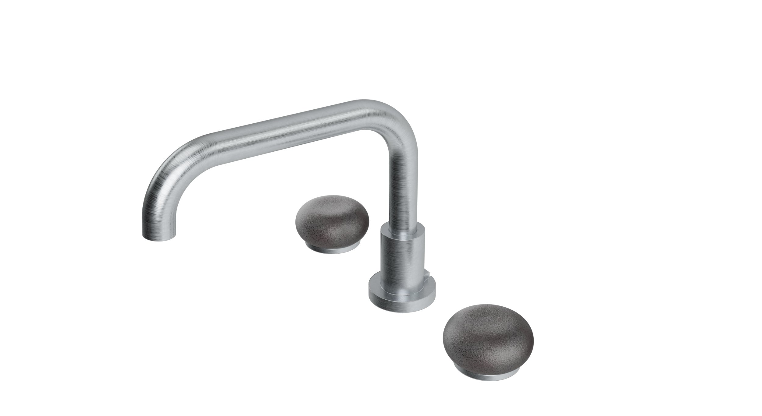 Foundry Two Handle Deck Mount Squaretop Bath Trim with Pebble Ceramic Knob Handles in Satin Chrome
