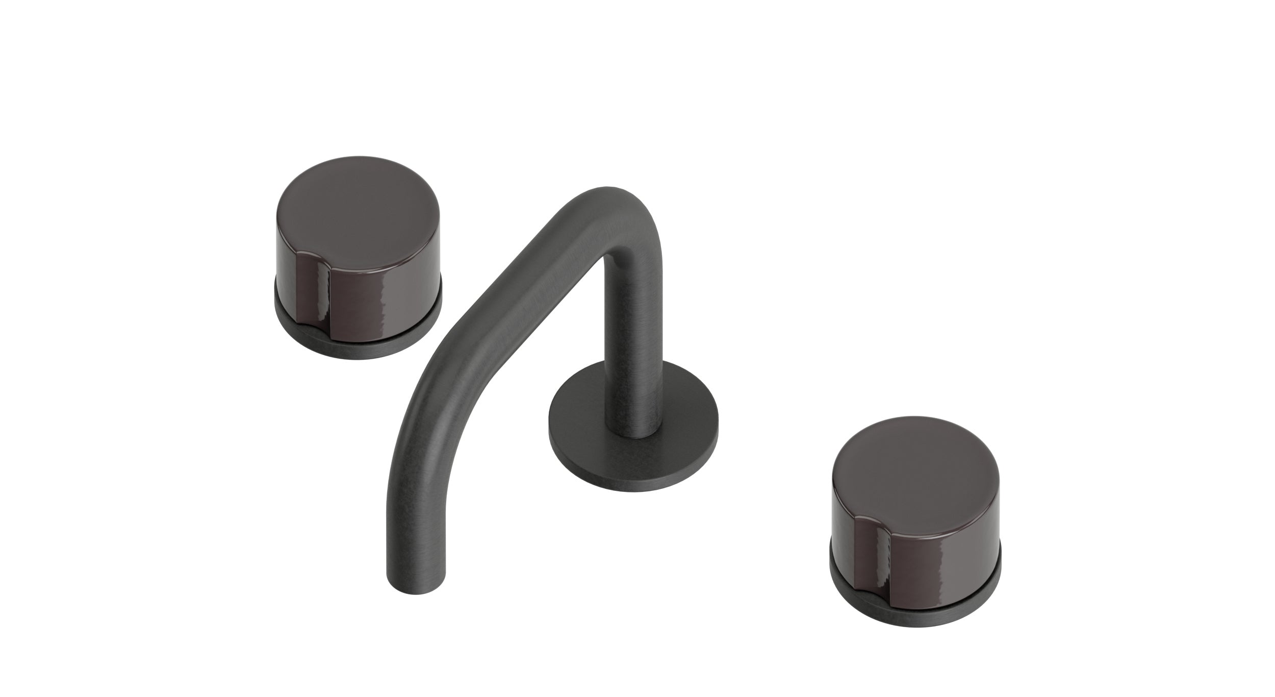 Foundry Two Handle Deck Mount Squaretop Lavatory Faucet with Groove Ceramic Knob Handles in Blackened Nickel