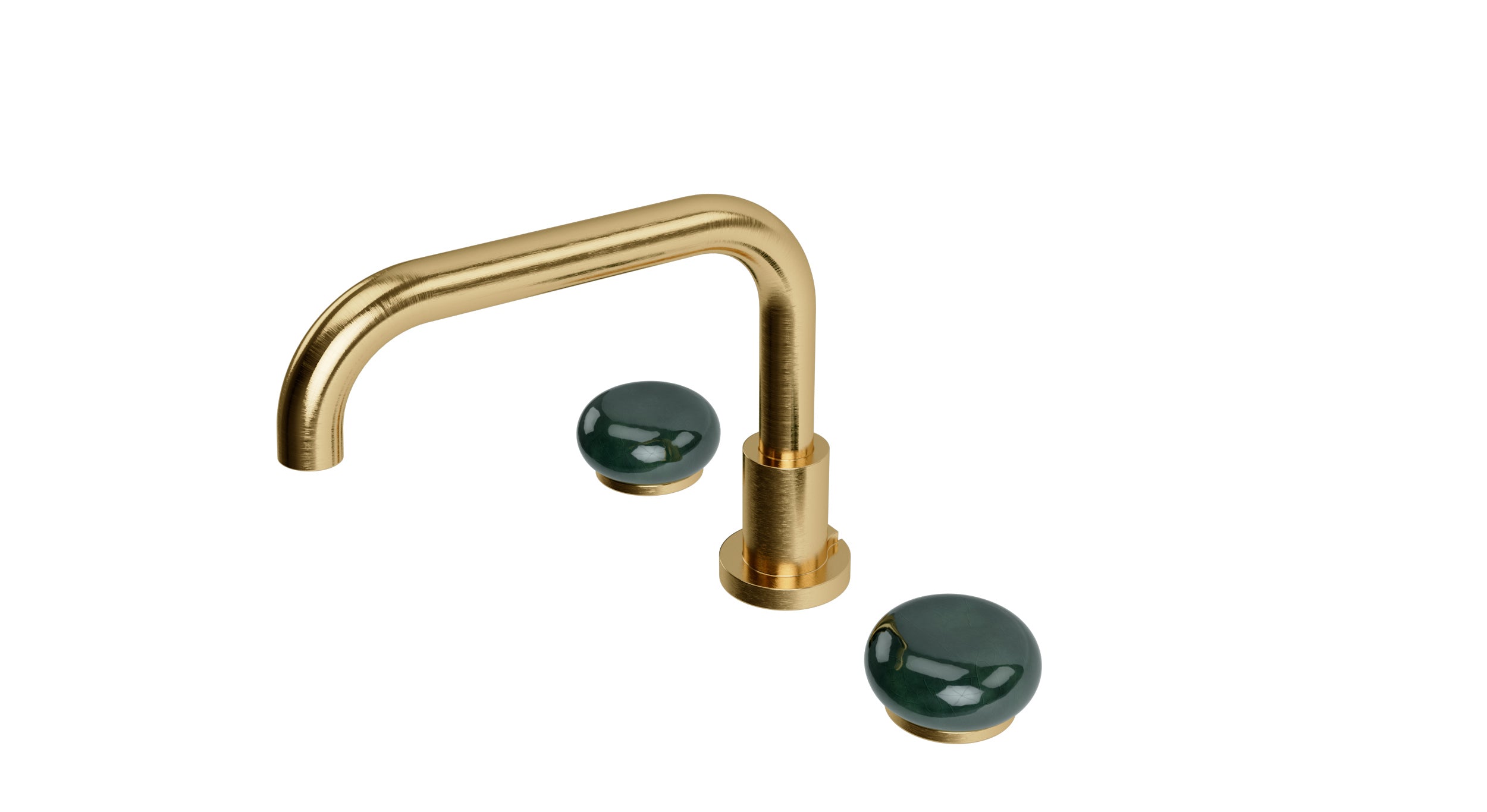 Foundry Two Handle Deck Mount Squaretop Bath Trim with Pebble Ceramic Knob Handles in Satin Brass