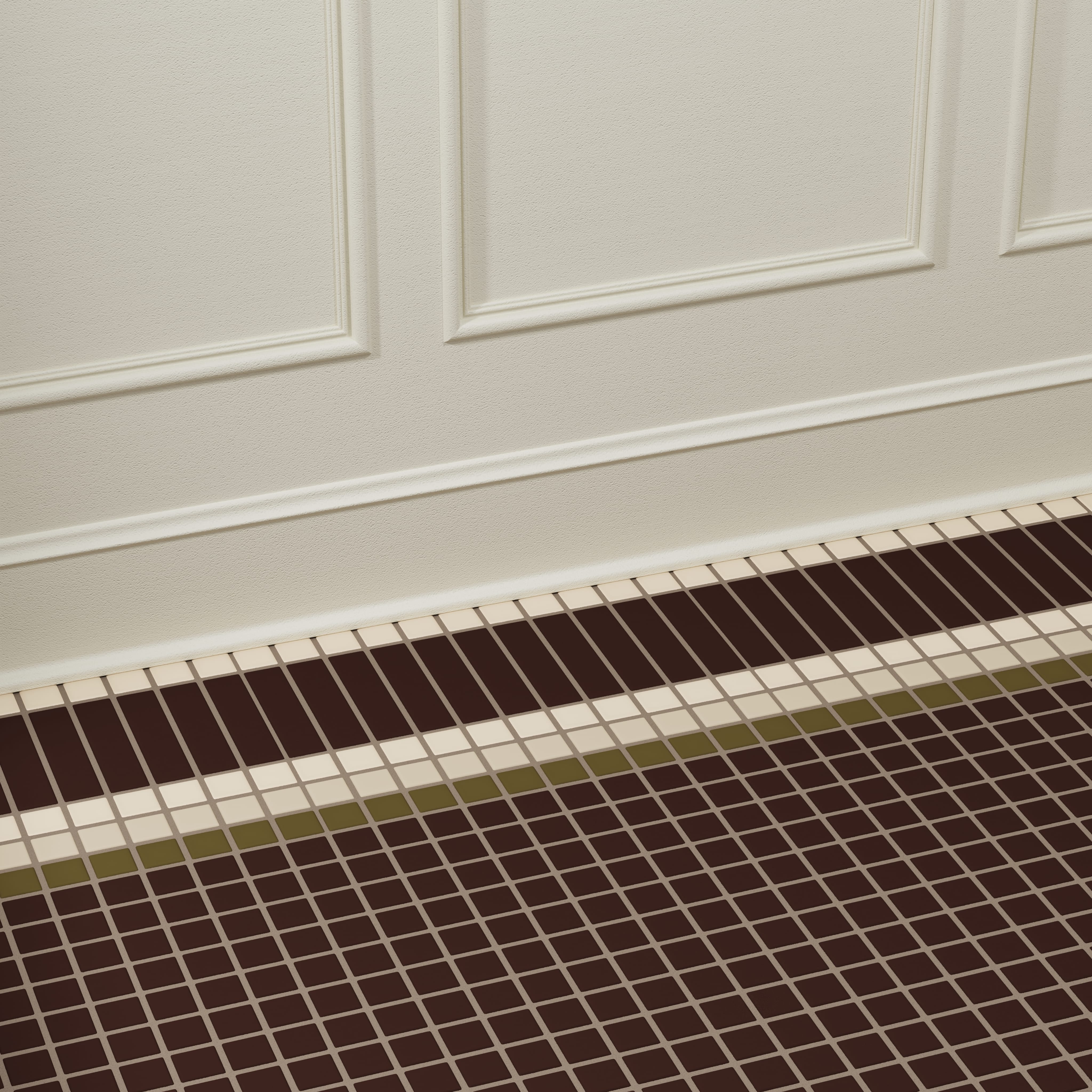 1x1, 1x4 Channel Stripe Border Sheeted Original Ceramic Tile in Sable Matte
