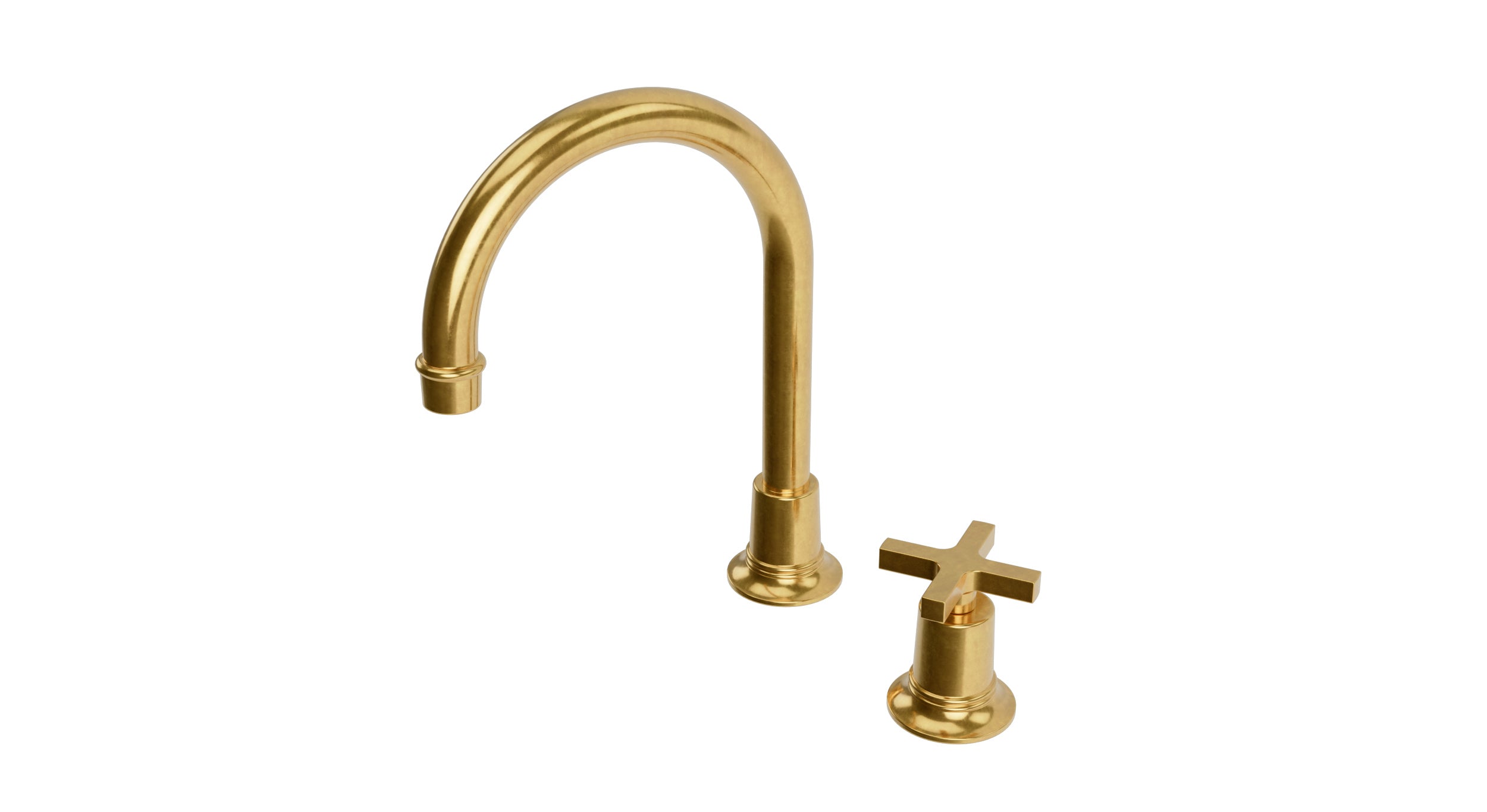 Emerson One Handle Deck Mount Gooseneck Lavatory Faucet with Classic Cross Handle in French Brass