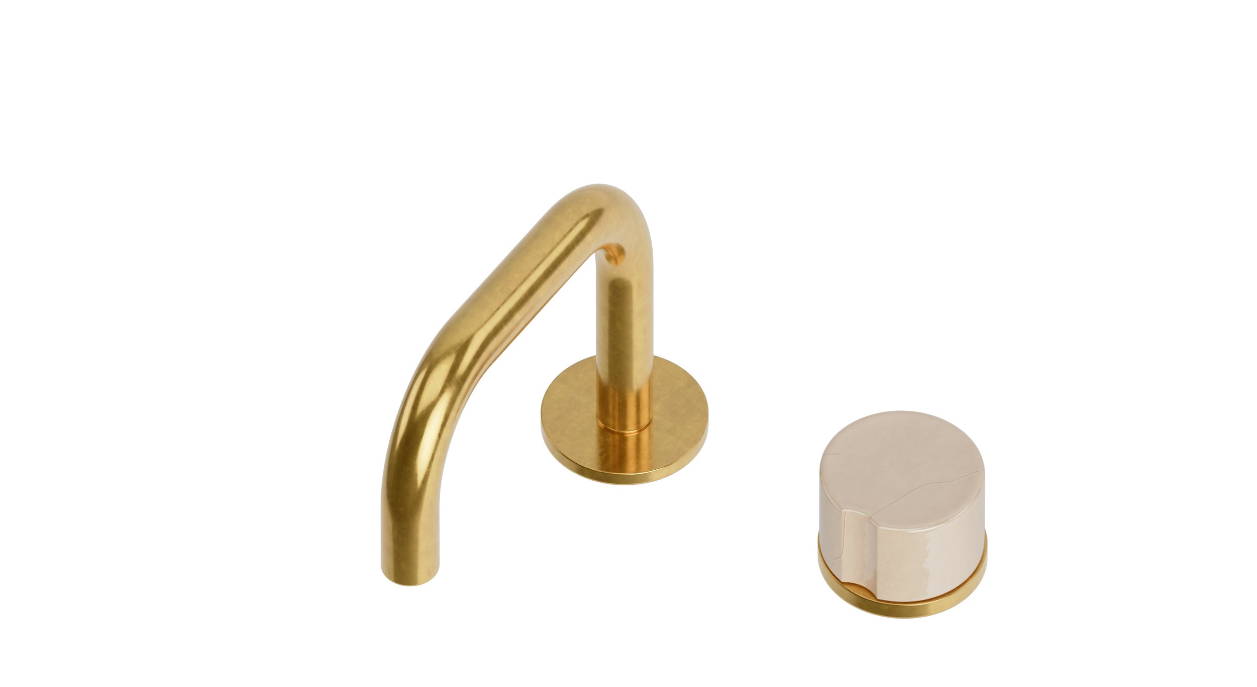 Foundry One Handle Deck Mount Squaretop Lavatory Faucet with Groove Ceramic Knob Handle in French Brass