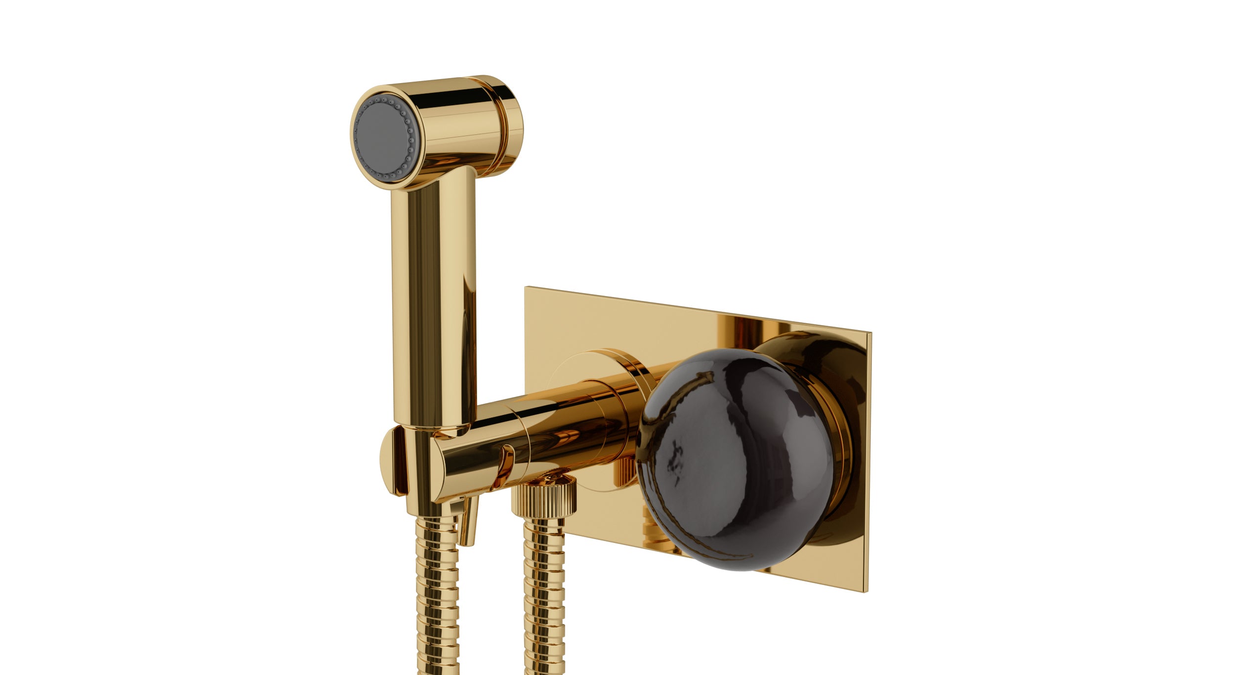 Foundry One Handle Wall Mount Bidet Trim with Pebble Ceramic Knob Handle in Polished Brass
