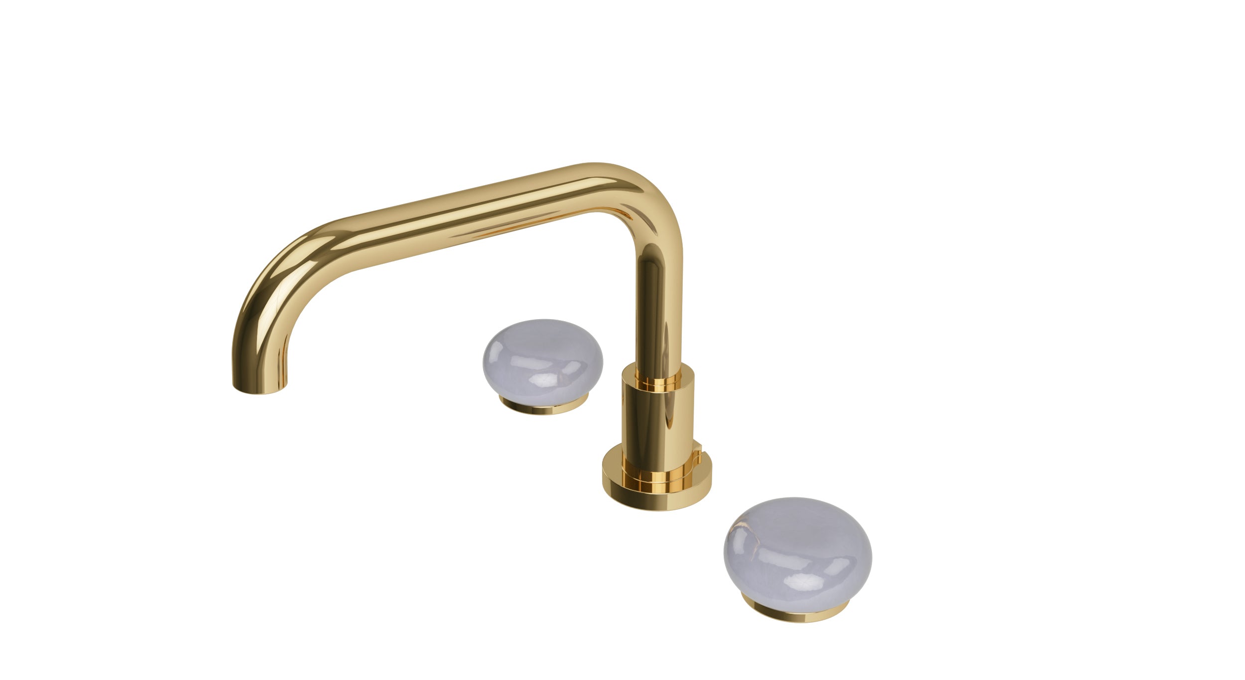 Foundry Two Handle Deck Mount Squaretop Bath Trim with Pebble Ceramic Knob Handles in Polished Brass
