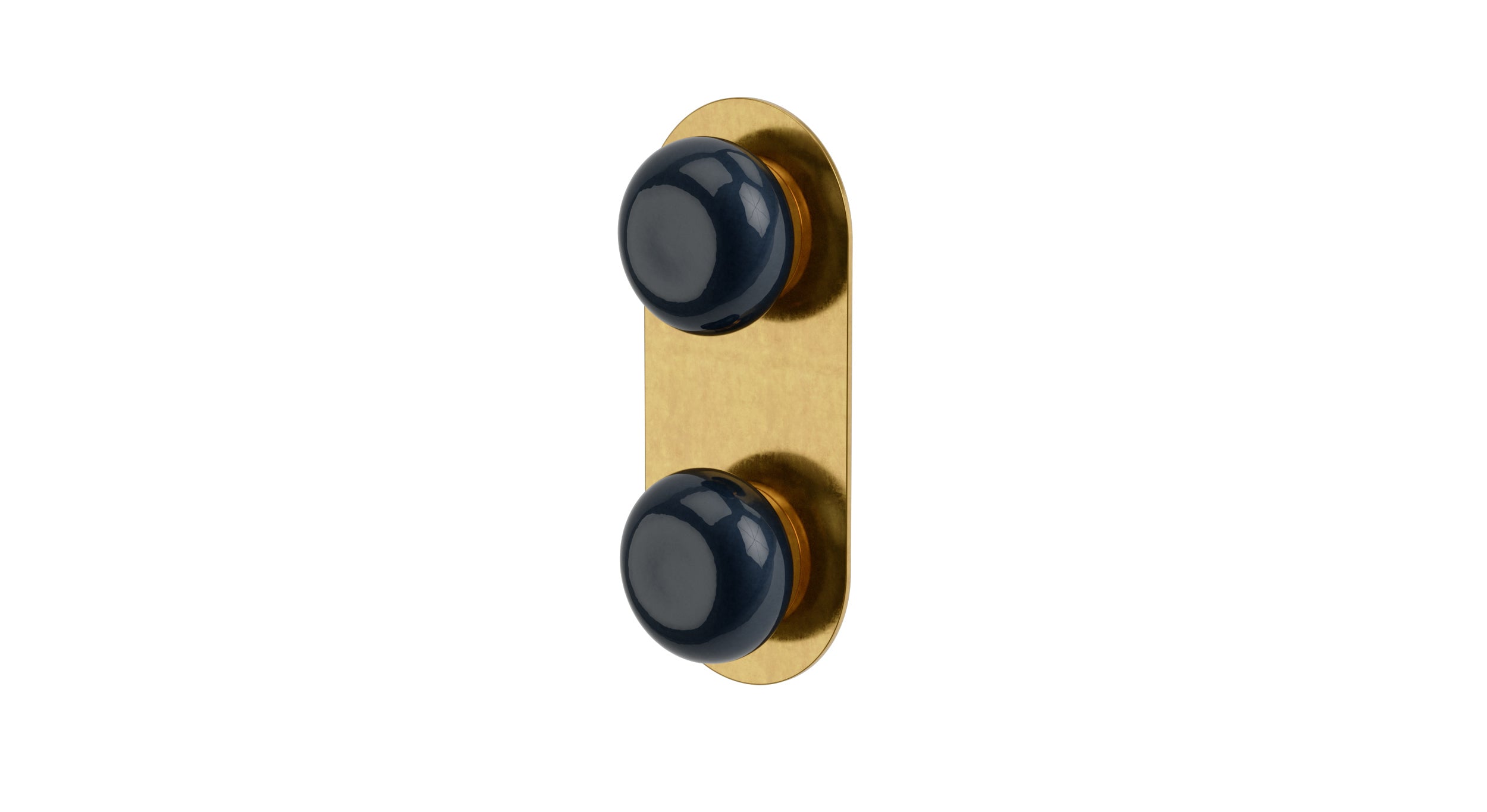 Foundry Two Handle Wall Mount Shower Trim with Pebble Ceramic Knob Handles in French Brass