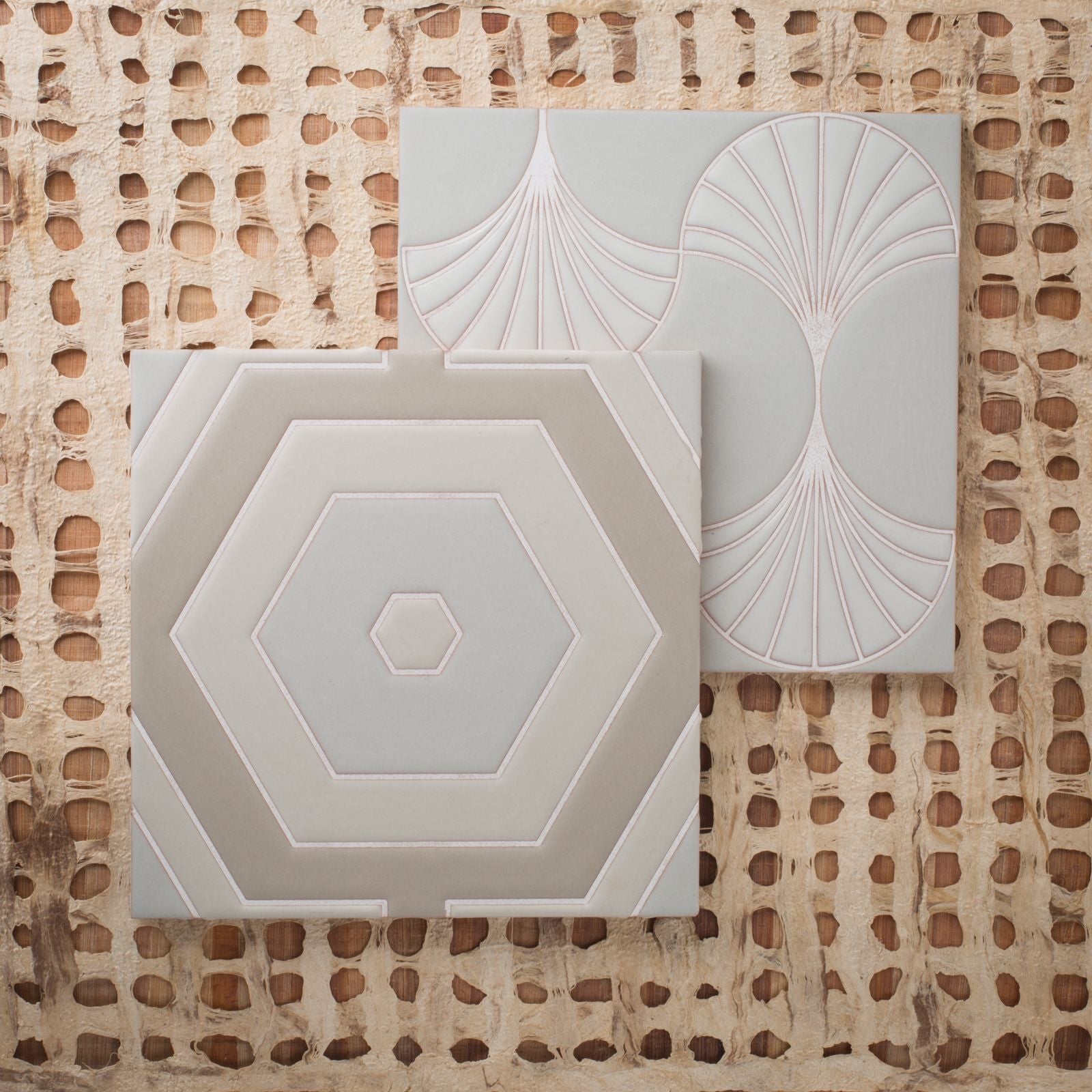 8x8 Handpainted Tile Tortoise Shell in Neutral Motif