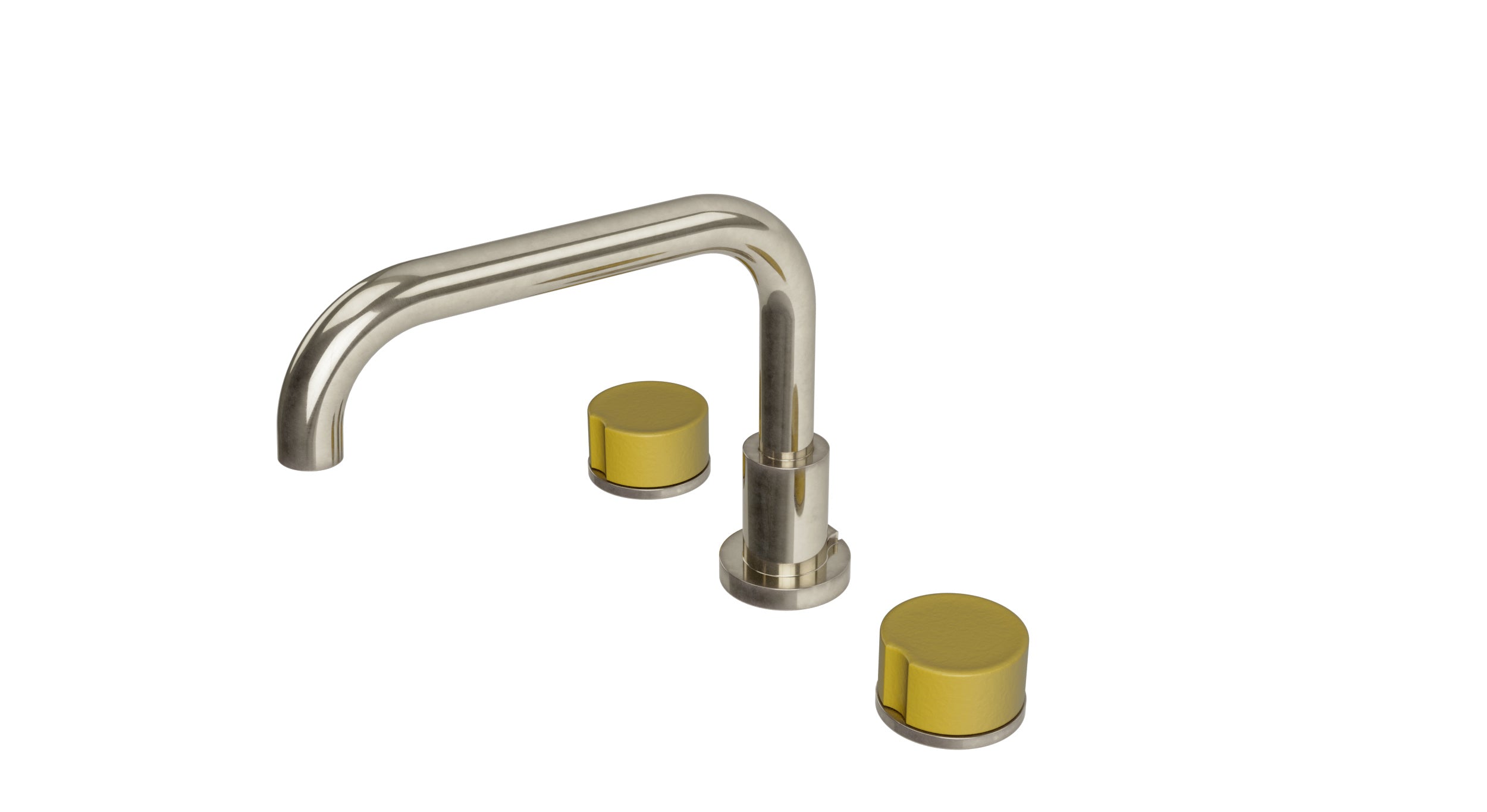 Foundry Two Handle Deck Mount Squaretop Bath Trim with Groove Ceramic Knob Handles in French Nickel
