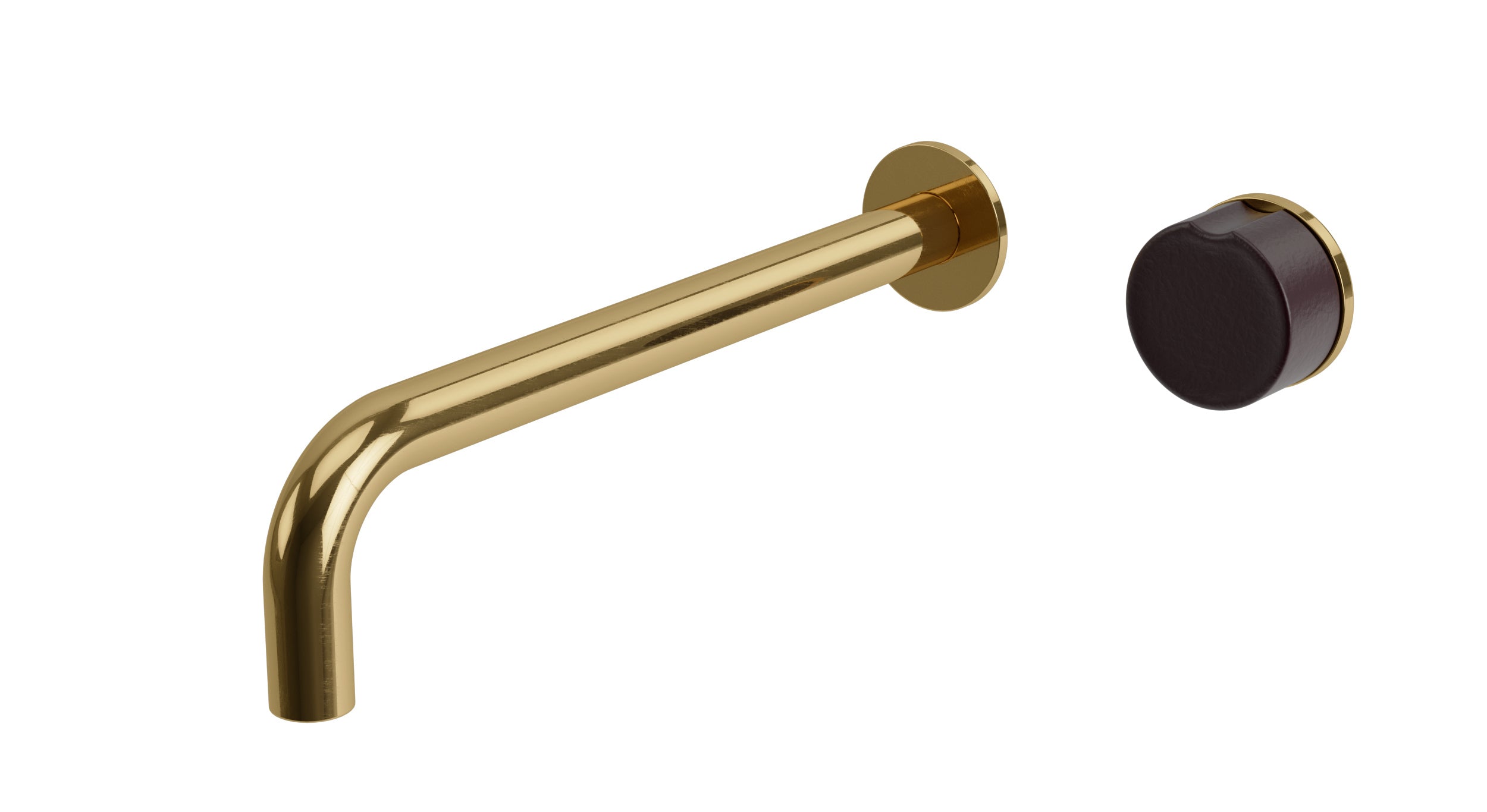 Foundry One Handle Wall Mount 10" Lavatory Faucet with Groove Ceramic Knob Handle in Uncoated Polished Brass