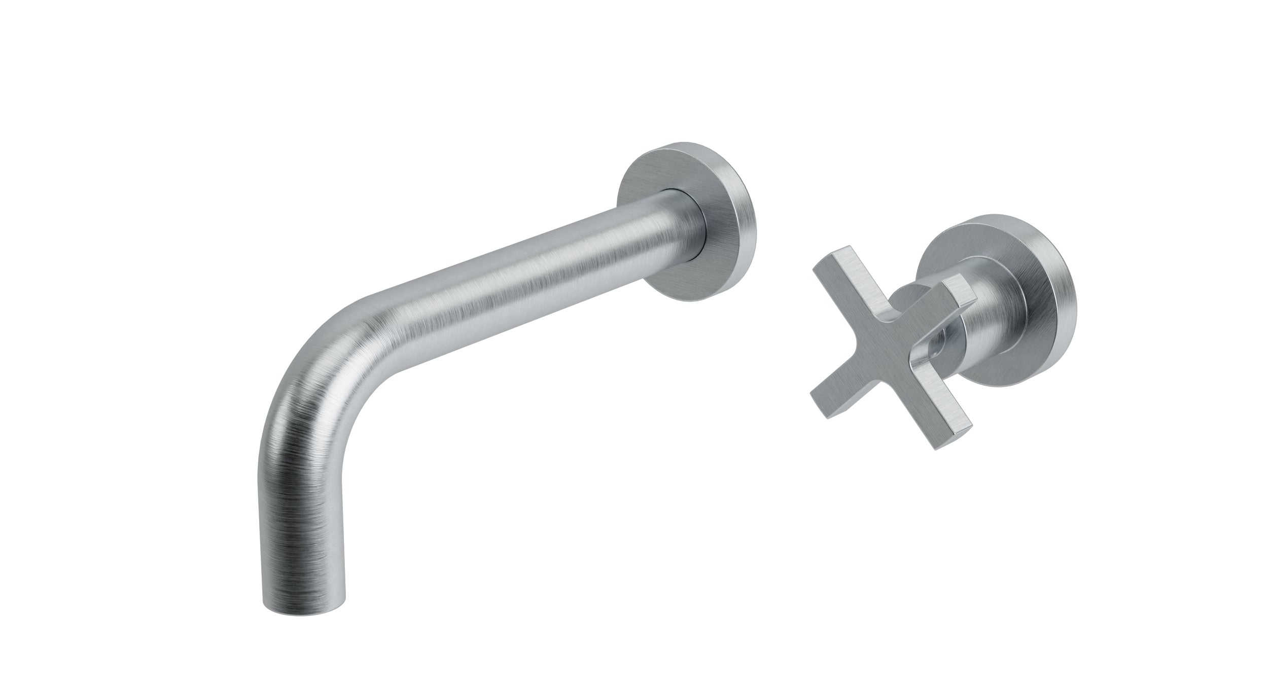 Flatiron One Handle Wall Mount 7.5" Lavatory Faucet with Linear Cross Handle in Satin Chrome