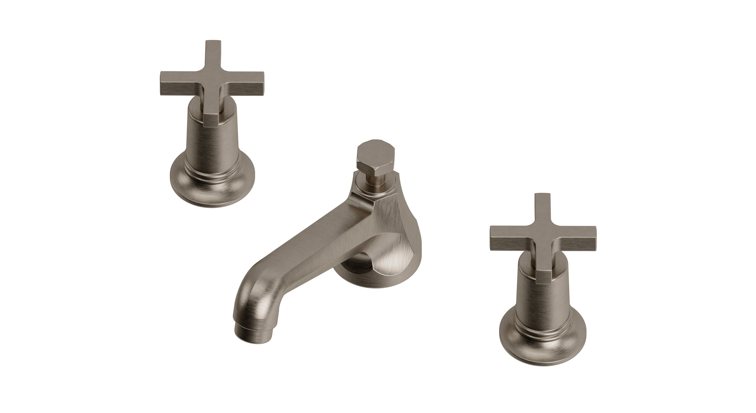 Emerson Two Handle Deck Mount Low Hexagon Lavatory Faucet with Classic Cross Handles in Antique Nickel