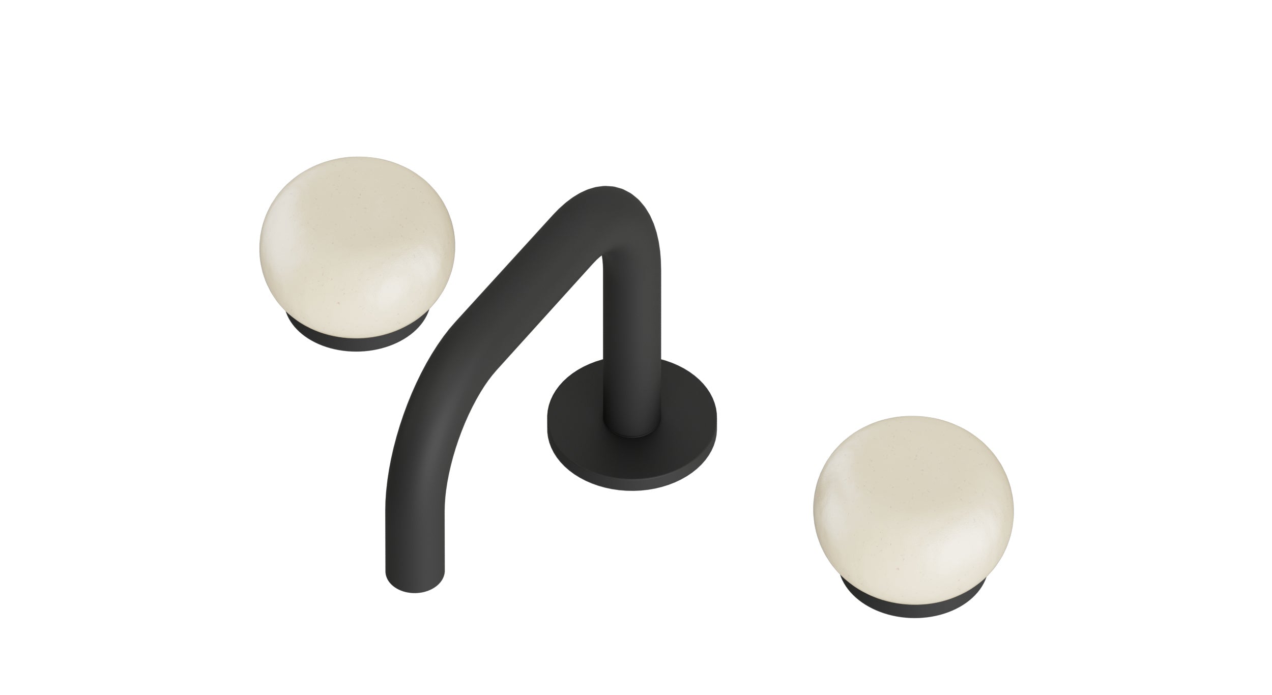 Foundry Two Handle Deck Mount Squaretop Lavatory Faucet with Pebble Ceramic Knob Handles in Matte Black