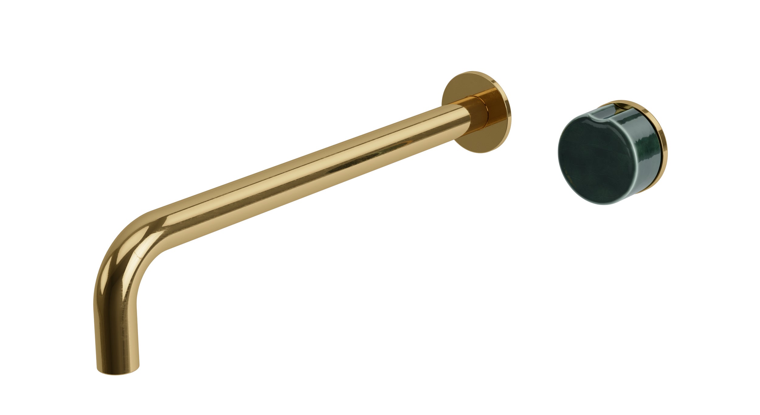 Foundry One Handle Wall Mount 12" Lavatory Faucet with Pebble Ceramic Knob Handle in Uncoated Polished Brass