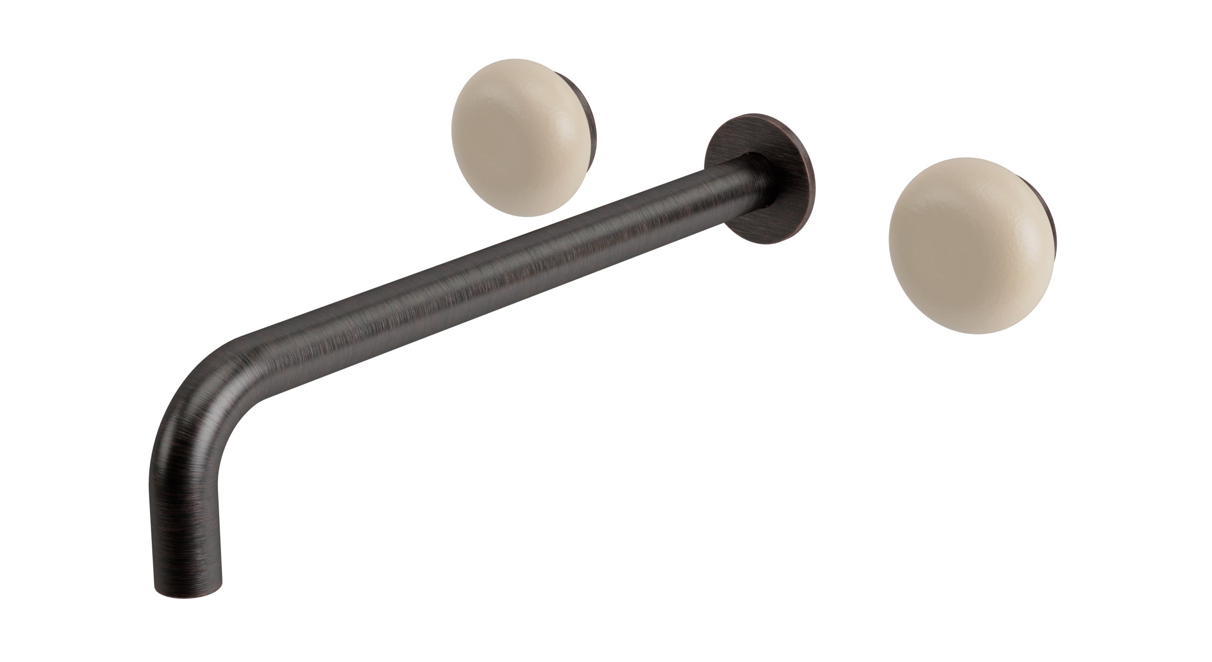 Foundry Two Handle Wall Mount 12" Lavatory Faucet with Pebble Ceramic Knob Handles in Antique Bronze