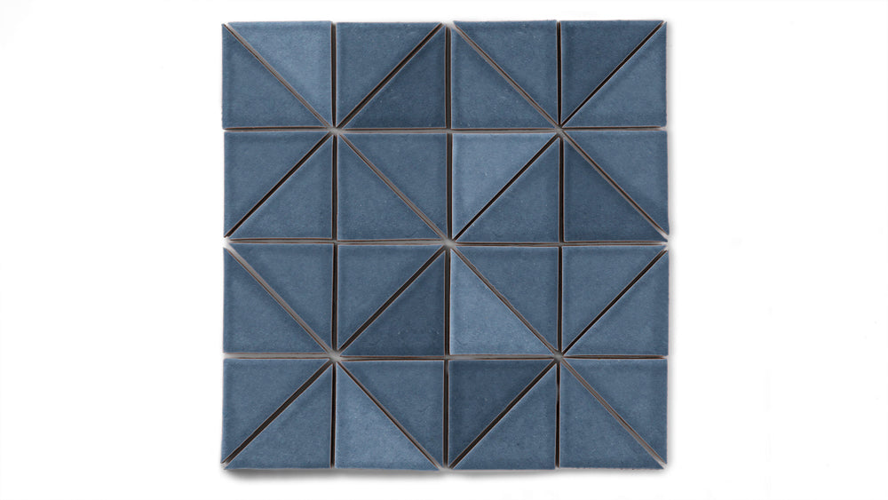 3" Triangle Sheeted - Quadrant Original Ceramic Mosaic Tile in Slate Blue Gloss