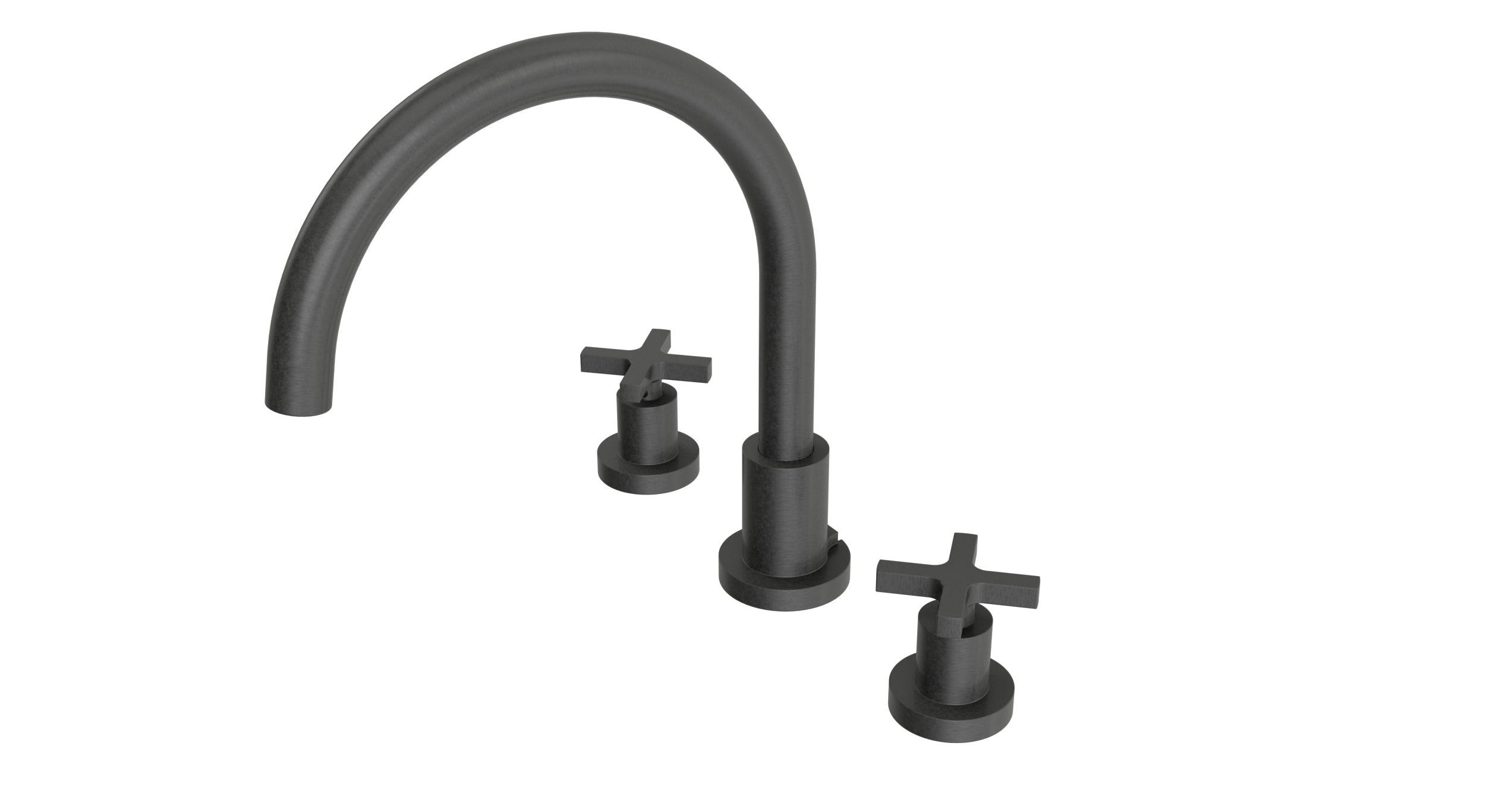 Flatiron Two Handle Deck Mount Gooseneck Bath Trim with Linear Cross Handles in Blackened Nickel
