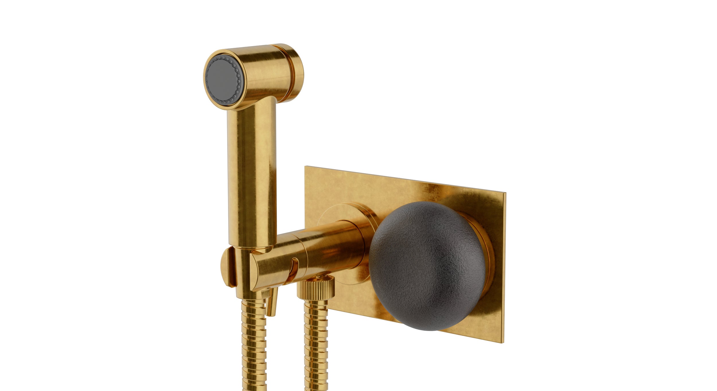 Foundry One Handle Wall Mount Bidet Trim with Pebble Ceramic Knob Handle in French Brass
