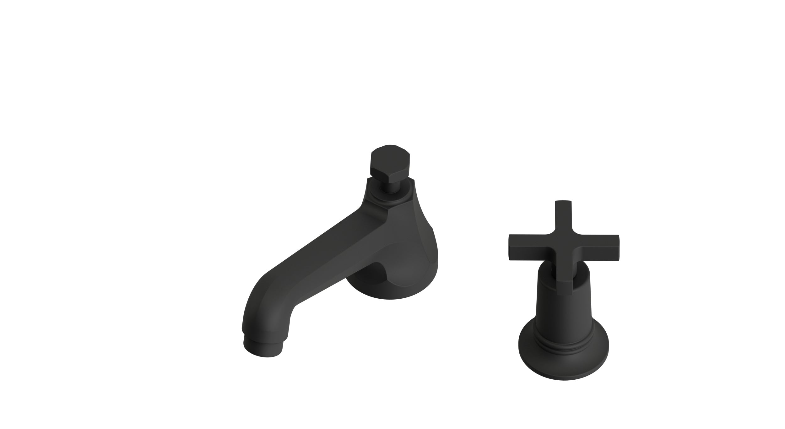 Emerson One Handle Deck Mount Low Hexagon Lavatory Faucet with Classic Cross Handle in Matte Black