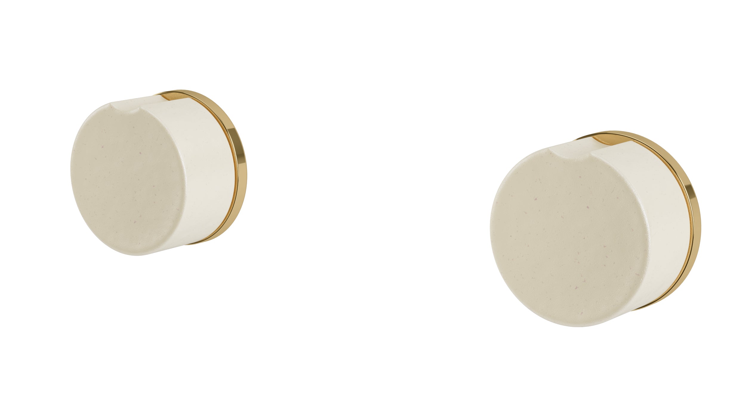 Foundry Two Handle Wall Mount Bath Trim with Groove Ceramic Knob Handles in Polished Brass