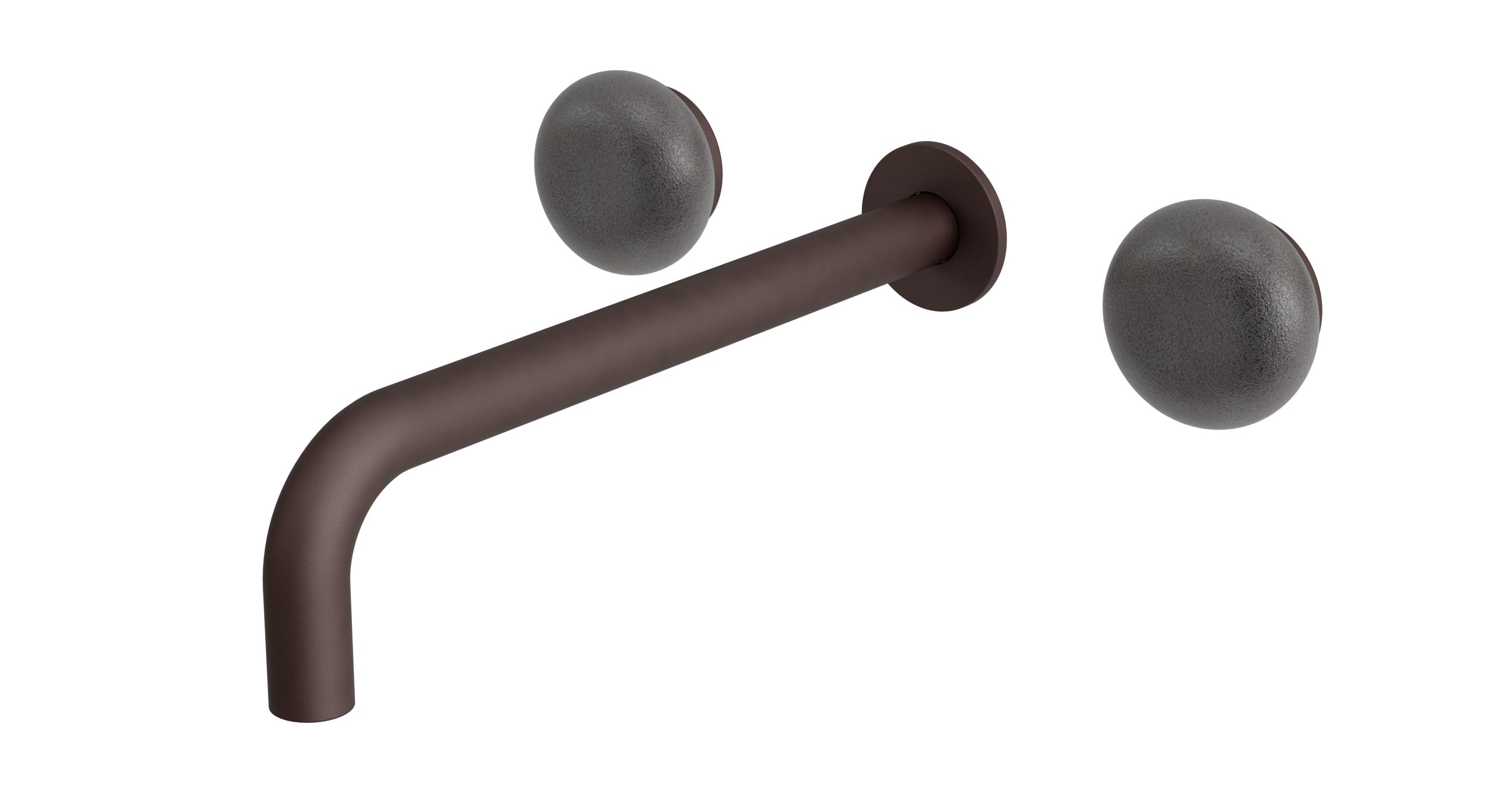 Foundry Two Handle Wall Mount 10" Lavatory Faucet with Pebble Ceramic Knob Handles in Architectural Copper