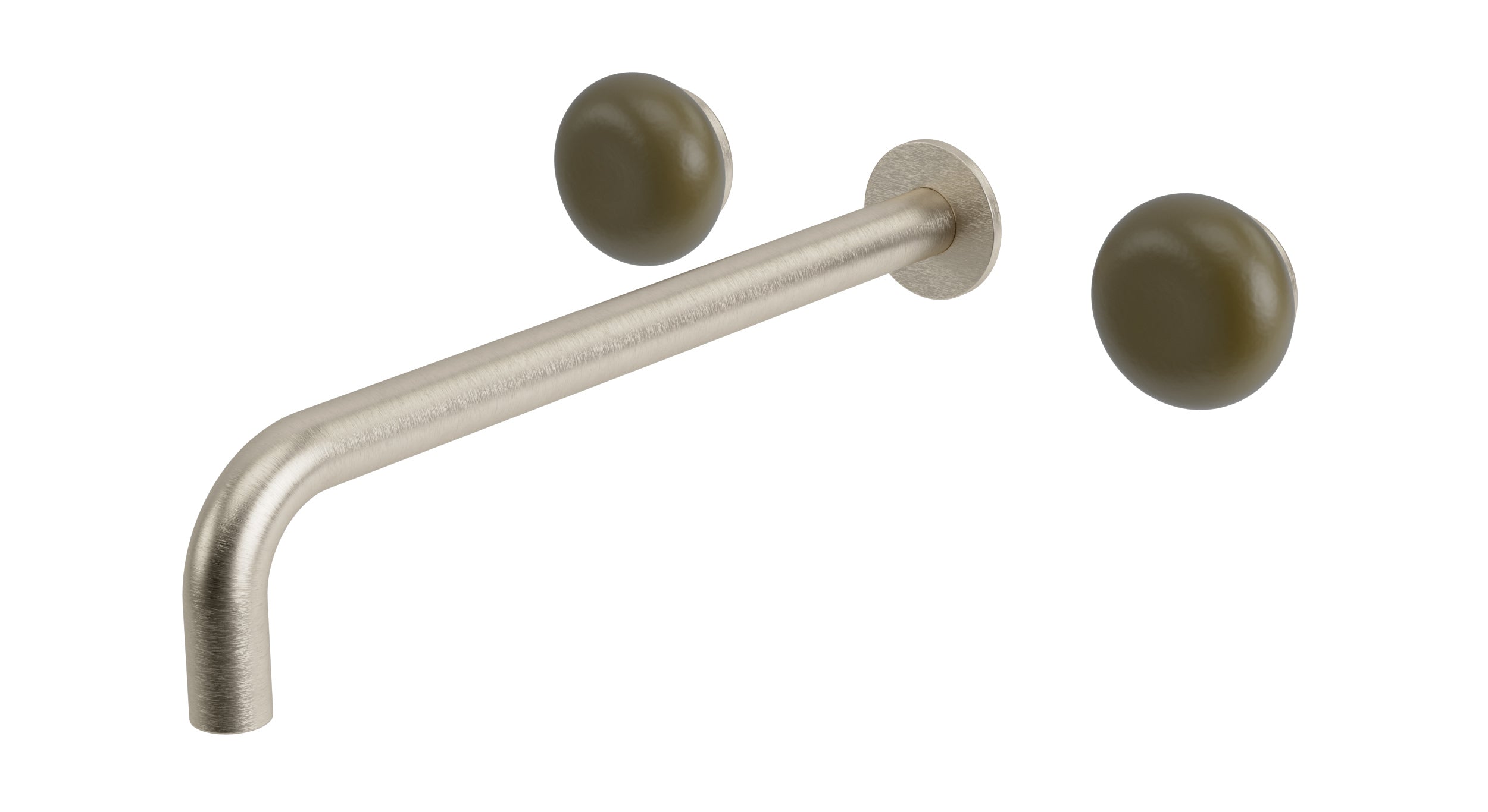 Foundry Two Handle Wall Mount 12" Lavatory Faucet with Pebble Ceramic Knob Handles in Satin Nickel