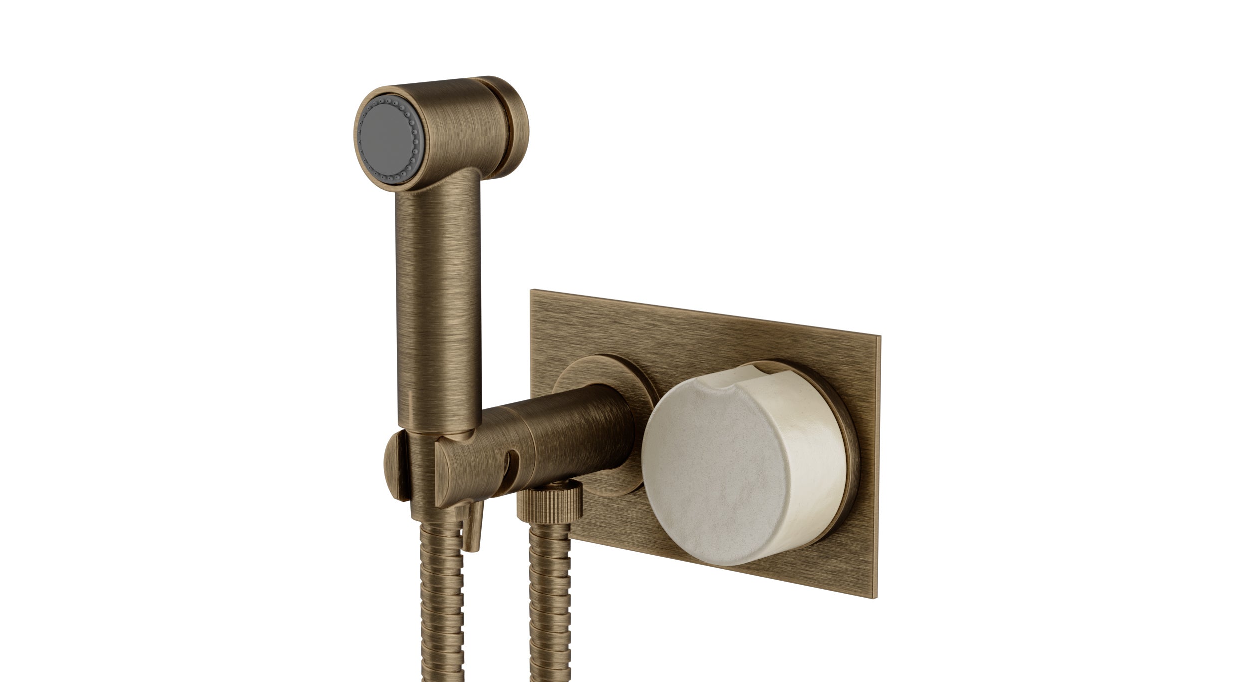 Foundry One Handle Wall Mount Bidet Trim with Groove Ceramic Knob Handle in Antique Brass