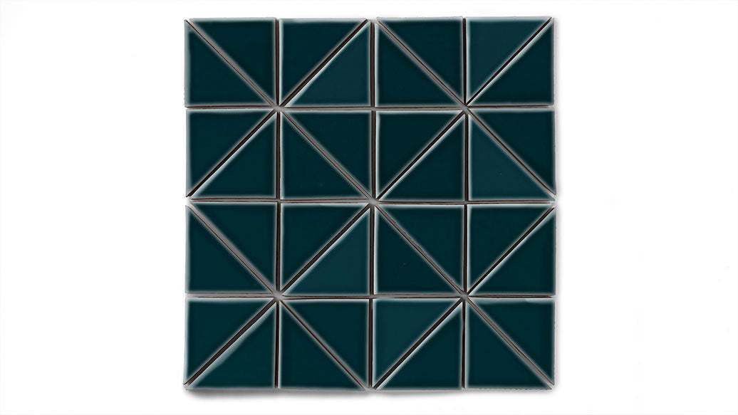 3" Triangle Sheeted - Quadrant Original Ceramic Mosaic Tile in Caspian Sea Gloss