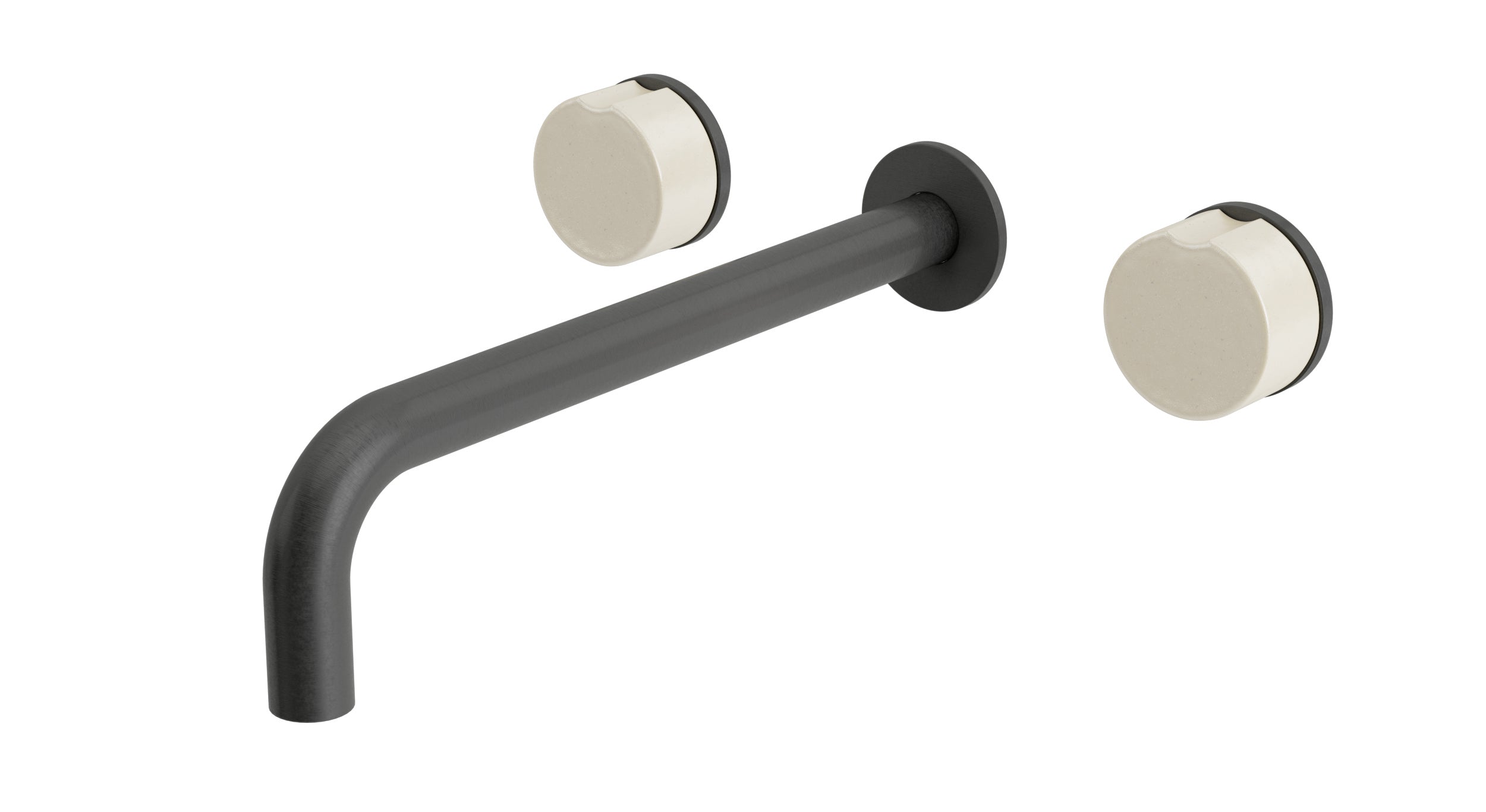 Foundry Two Handle Wall Mount 10" Lavatory Faucet with Groove Ceramic Knob Handles in Blackened Nickel
