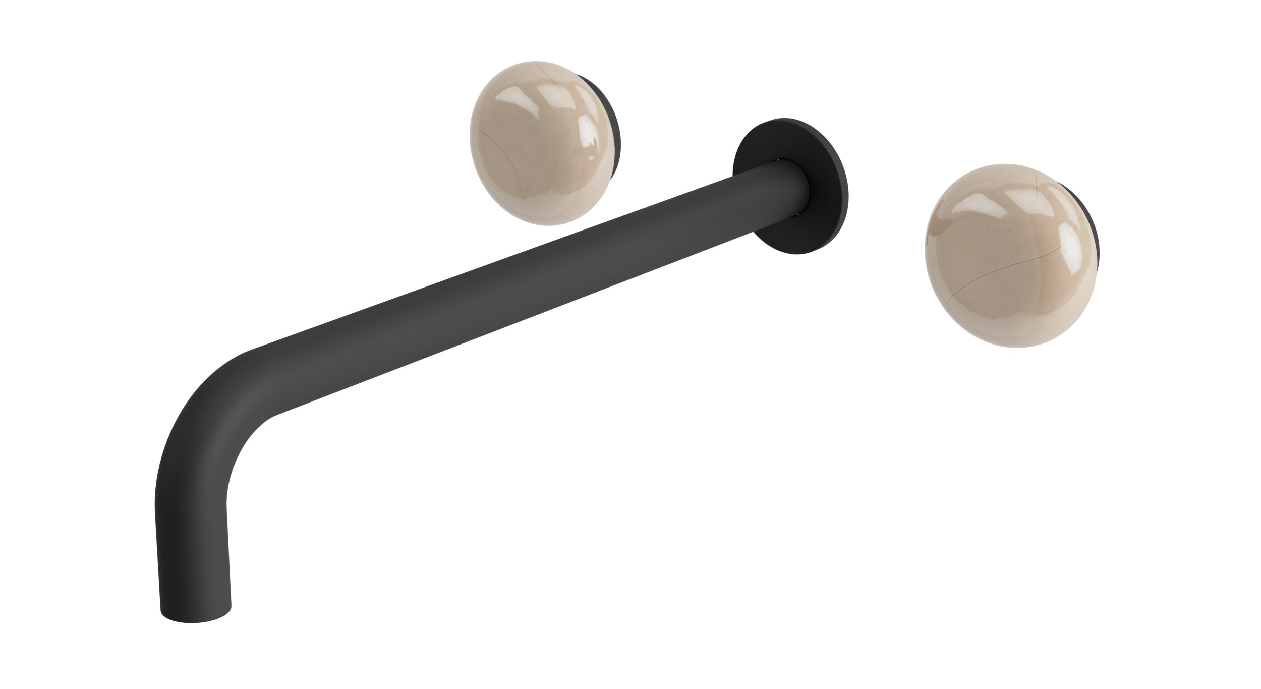 Foundry Two Handle Wall Mount 12" Lavatory Faucet with Pebble Ceramic Knob Handles in Matte Black